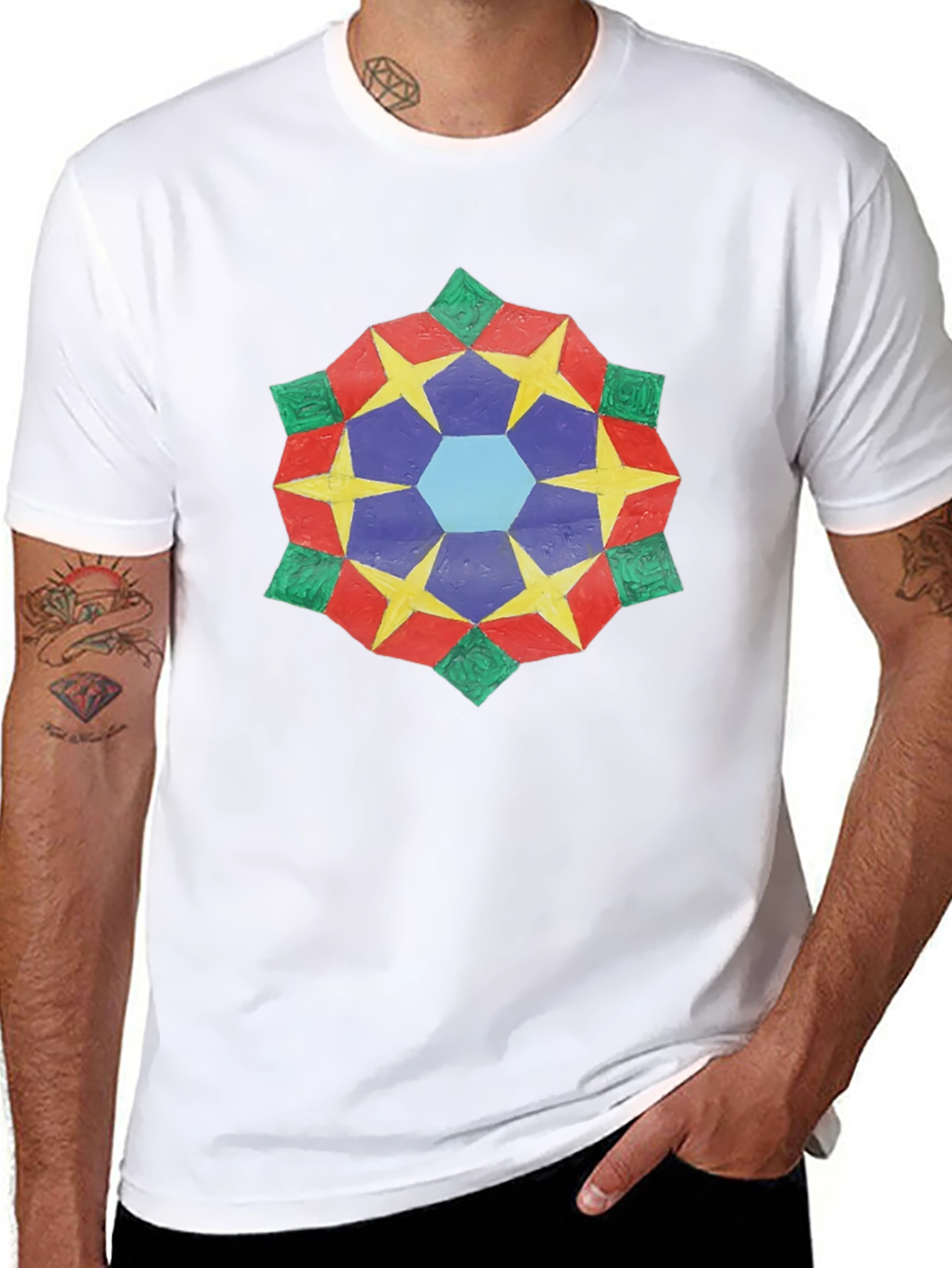 Geometric Star Mandala Black T-Shirt