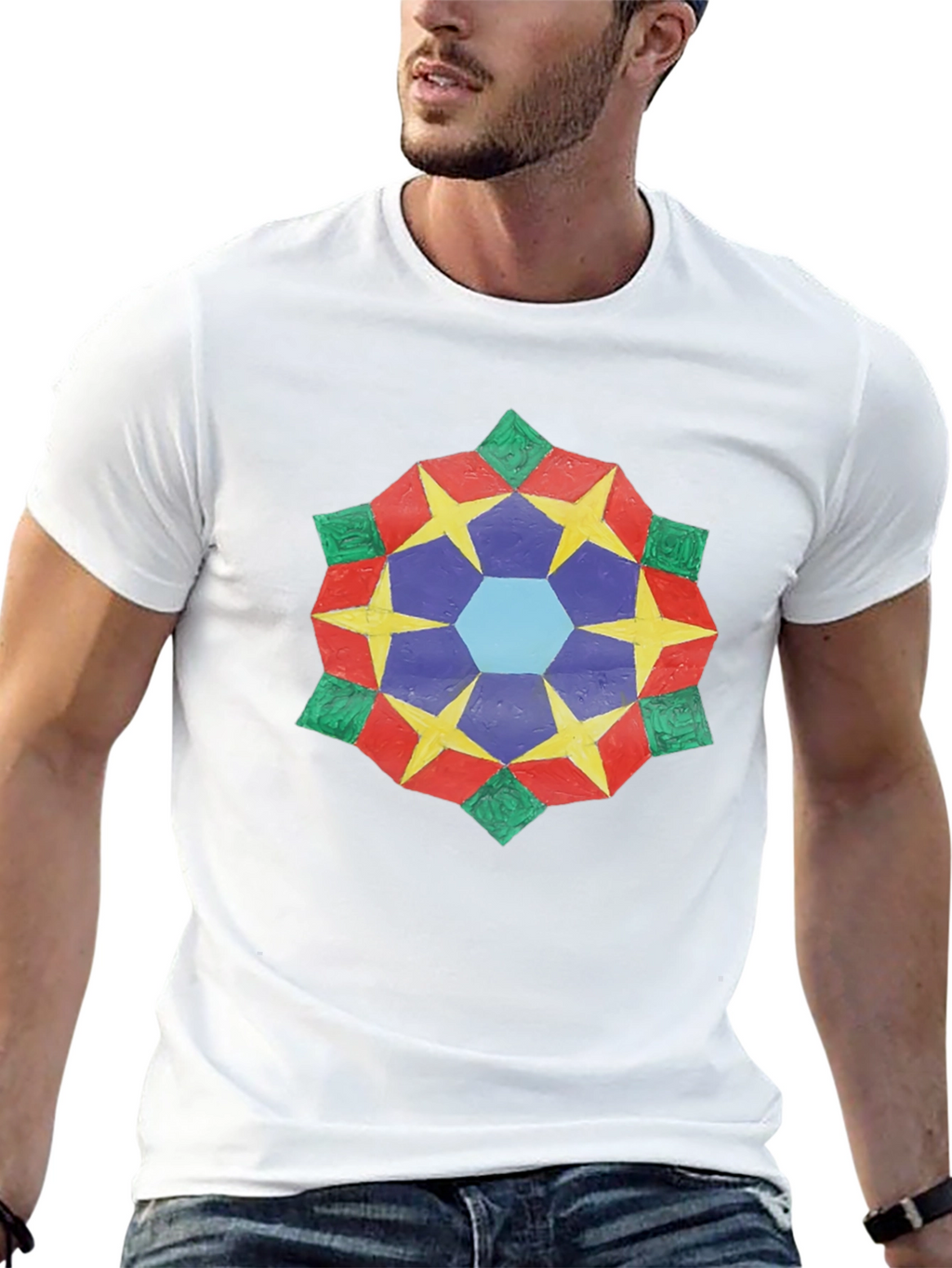 Geometric Star Mandala Black T-Shirt