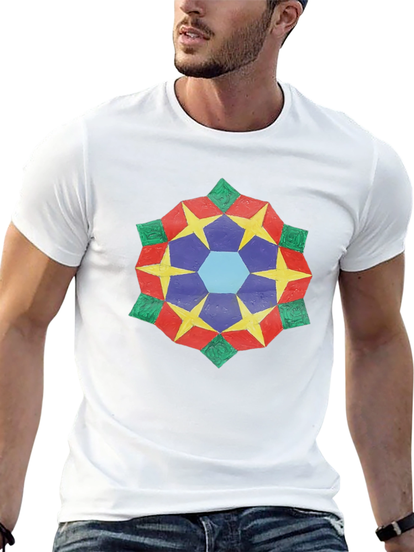 Geometric Star Mandala Black T-Shirt