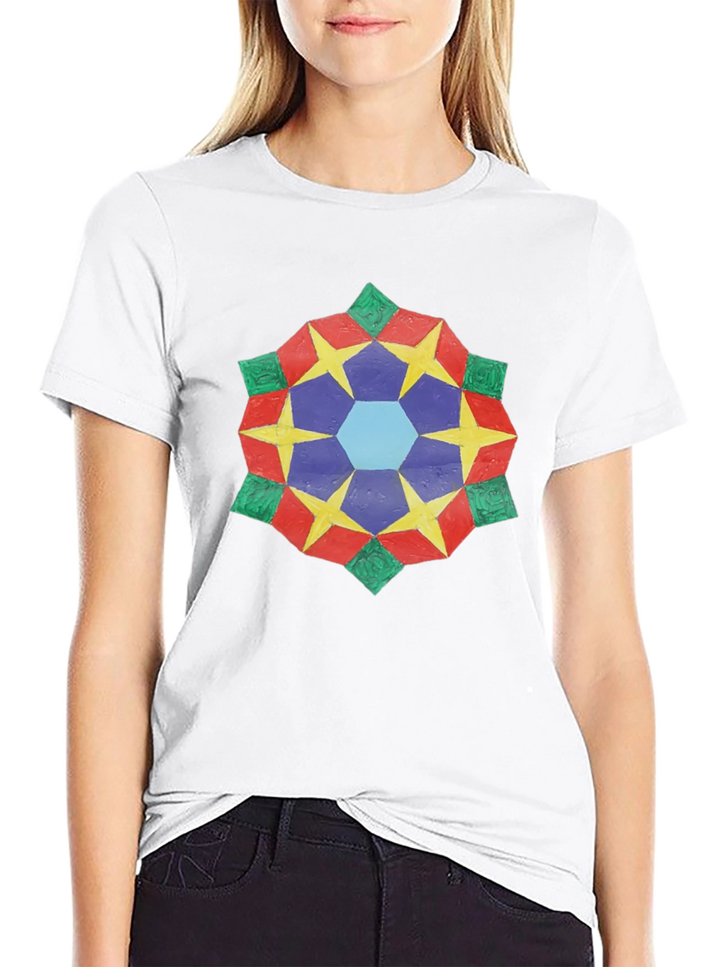 Geometric Star Mandala Black T-Shirt