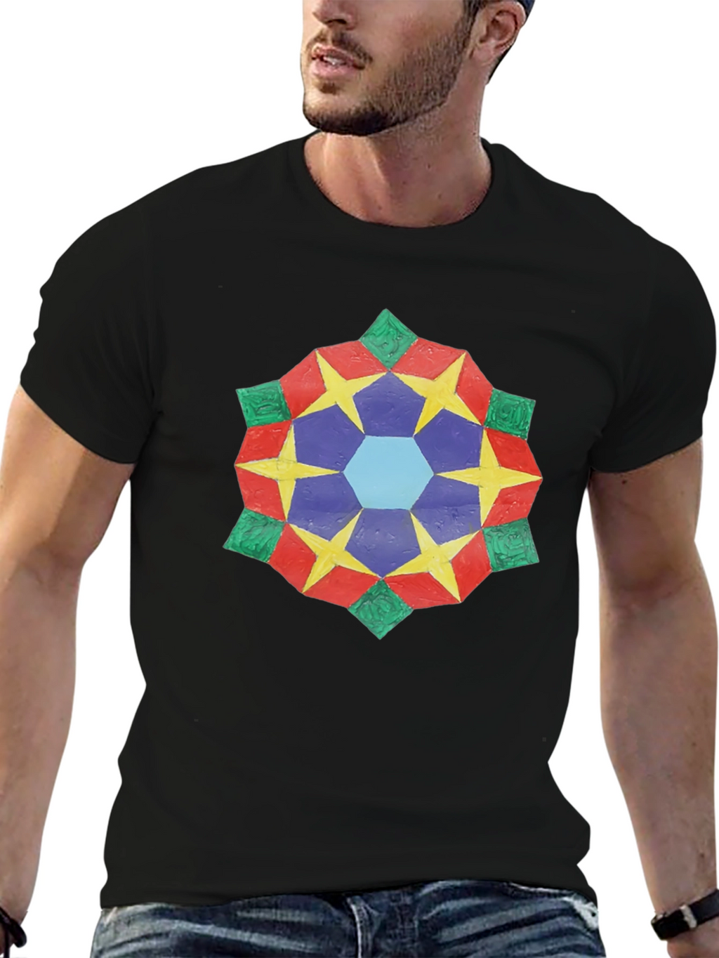 Geometric Star Mandala Black T-Shirt