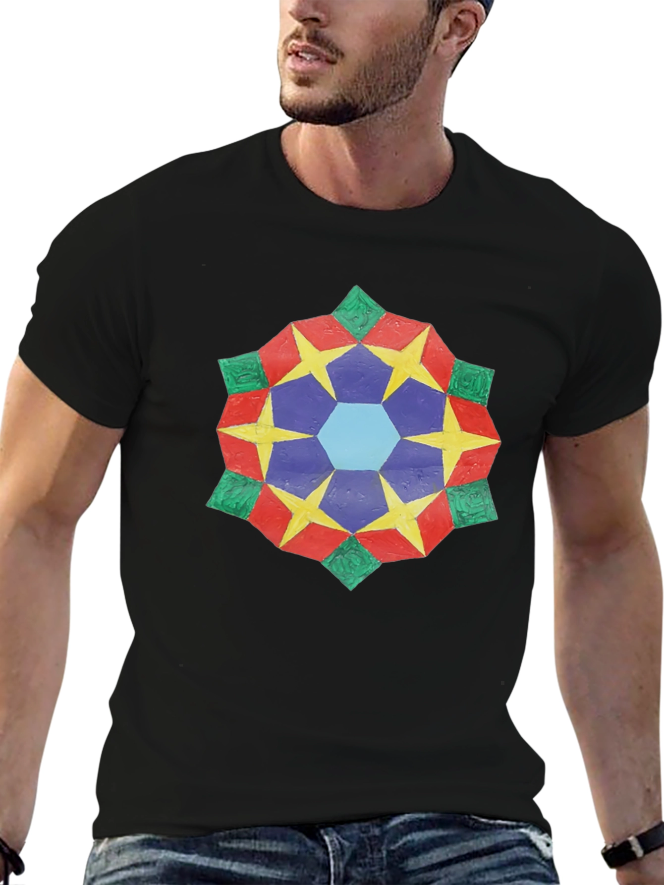 Geometric Star Mandala Black T-Shirt