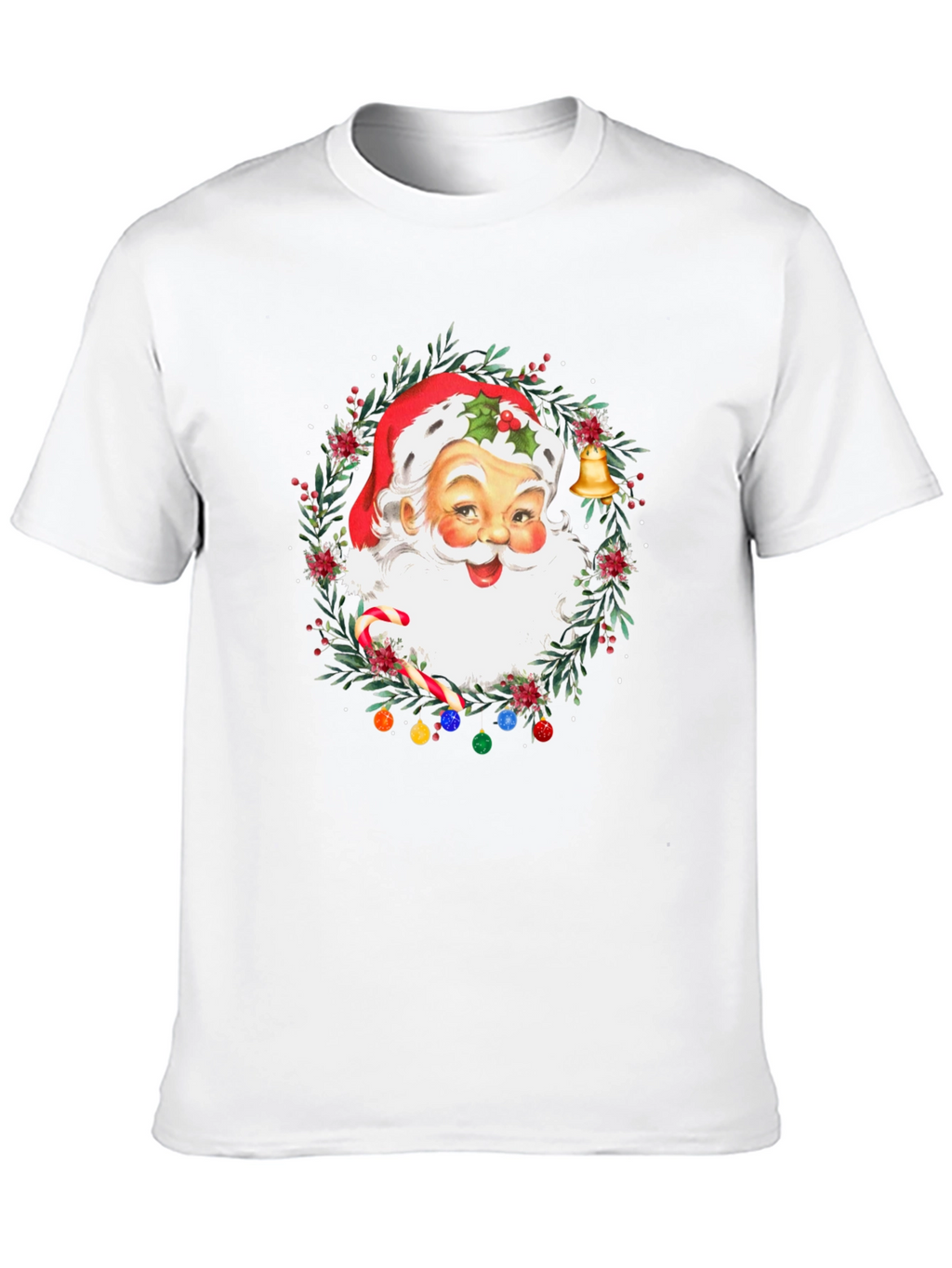 Festive Santa Christmas Wreath Graphic Tee