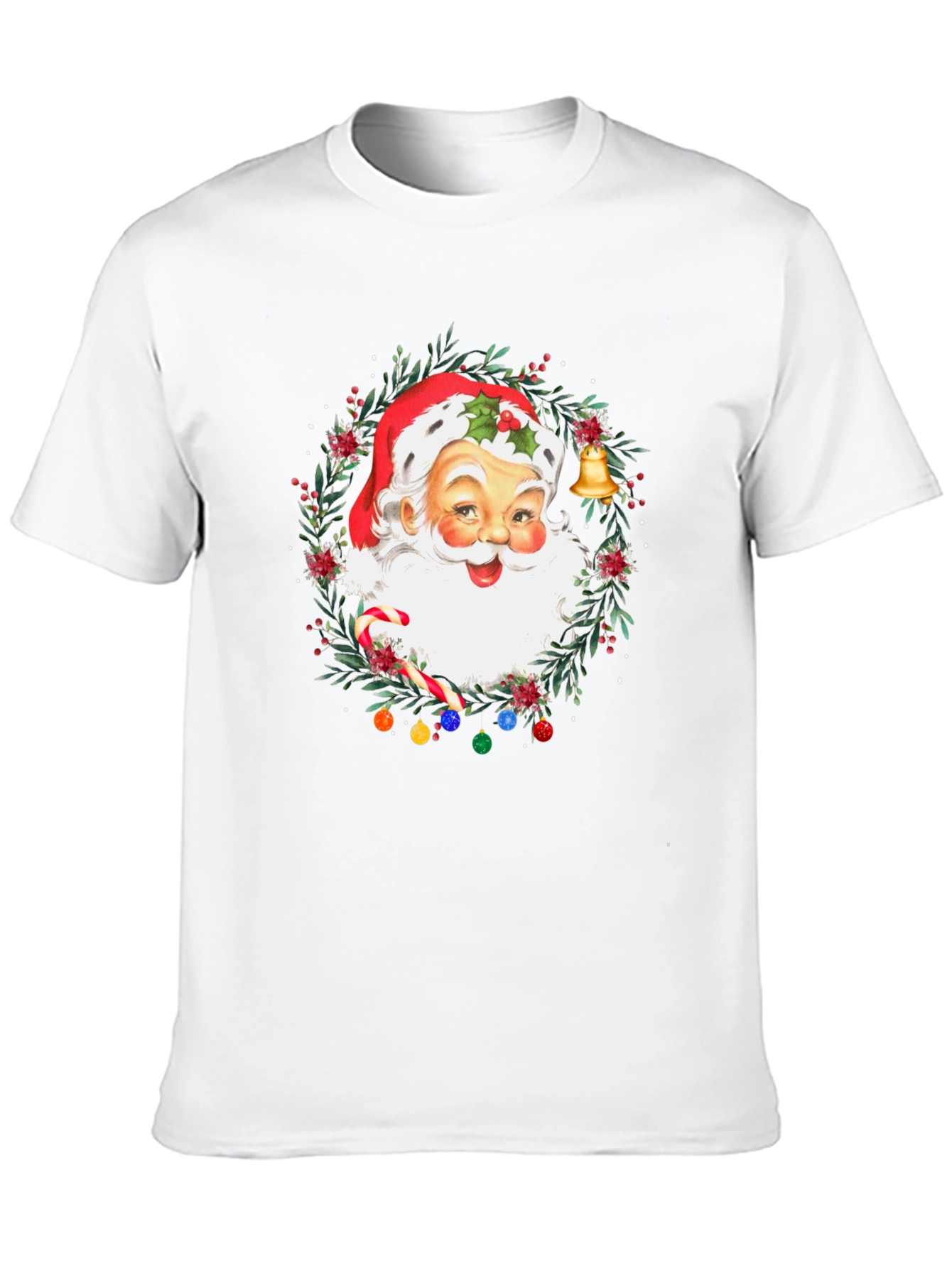 Festive Santa Christmas Wreath Graphic Tee