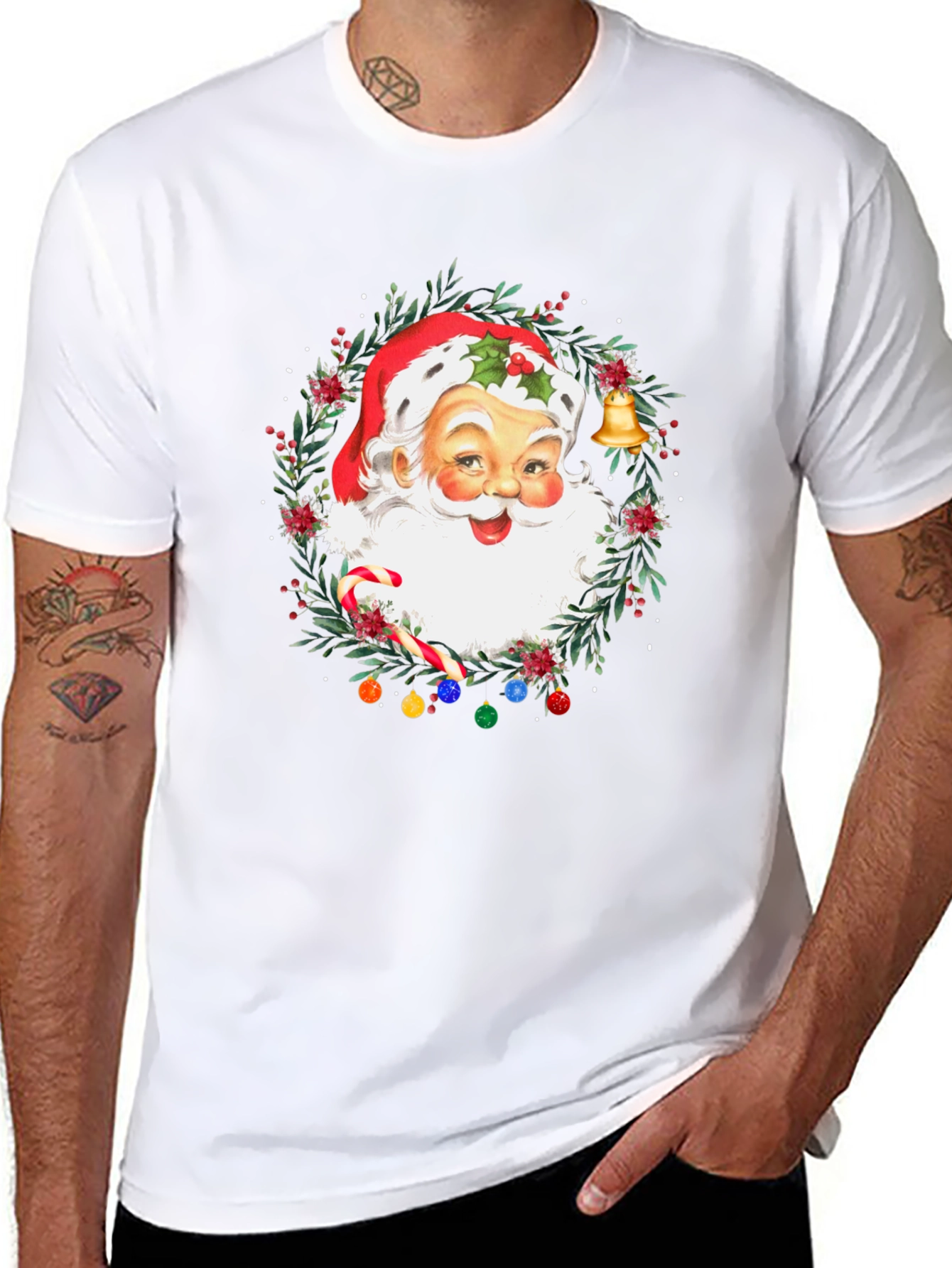 Festive Santa Christmas Wreath Graphic Tee