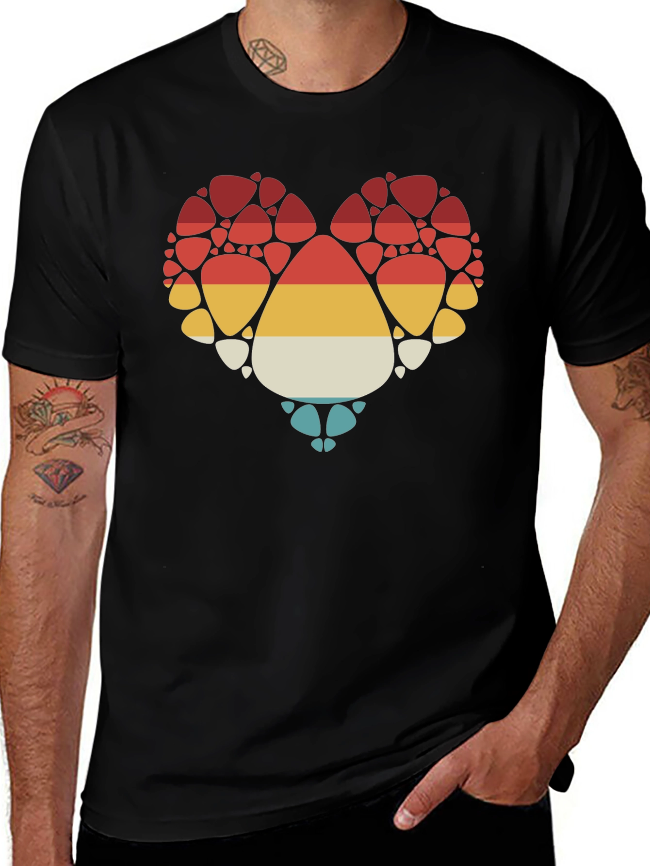 Retro Heart Paw Print T-Shirt - Stylish Pet Lover Tee