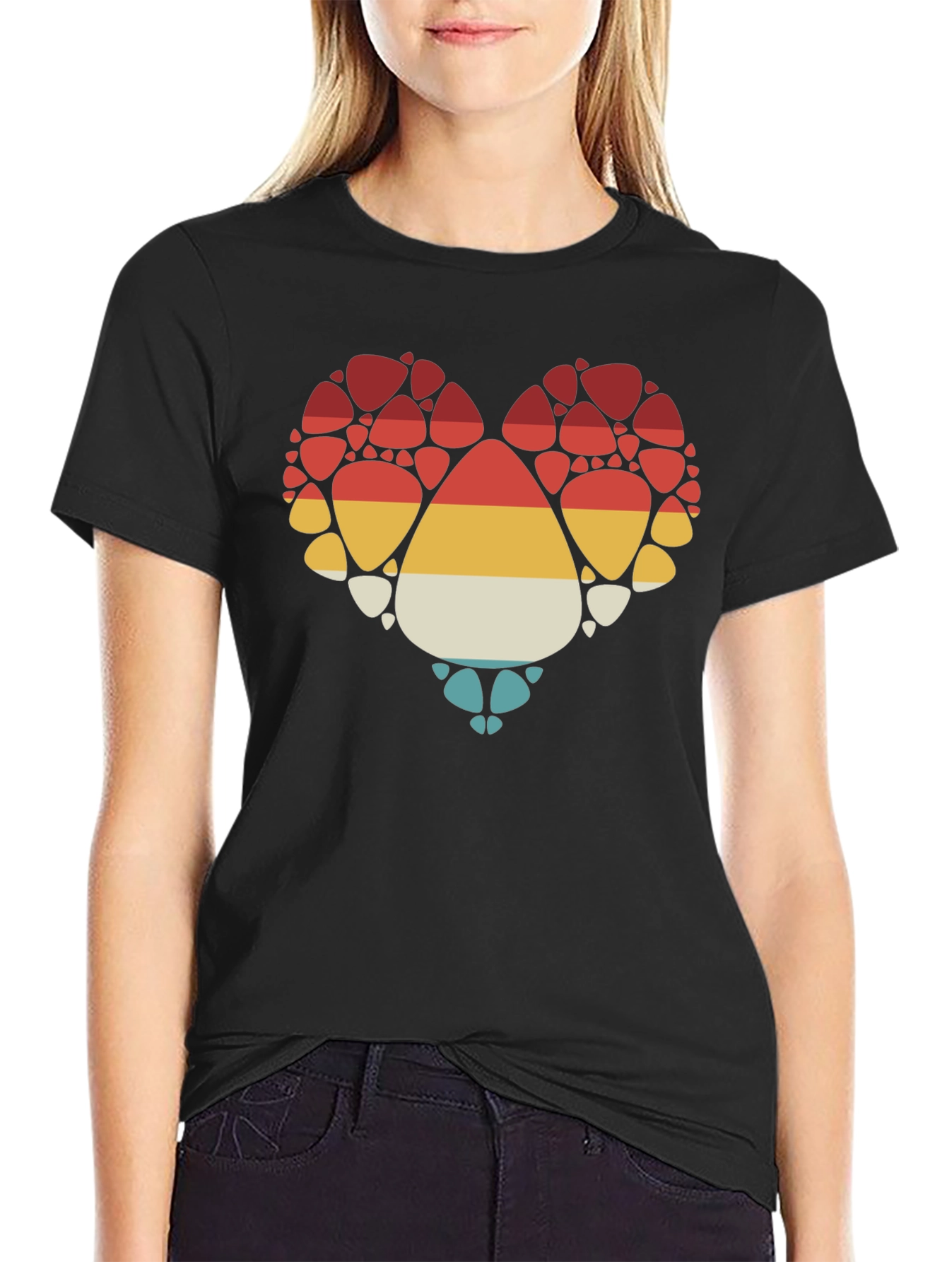 Retro Heart Paw Print T-Shirt - Stylish Pet Lover Tee