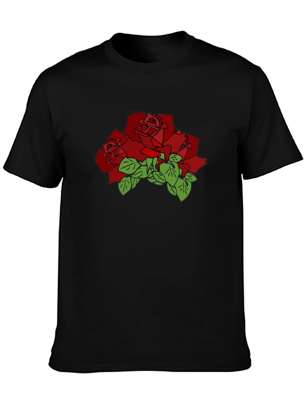Black T-Shirt with Red Rose Graphic