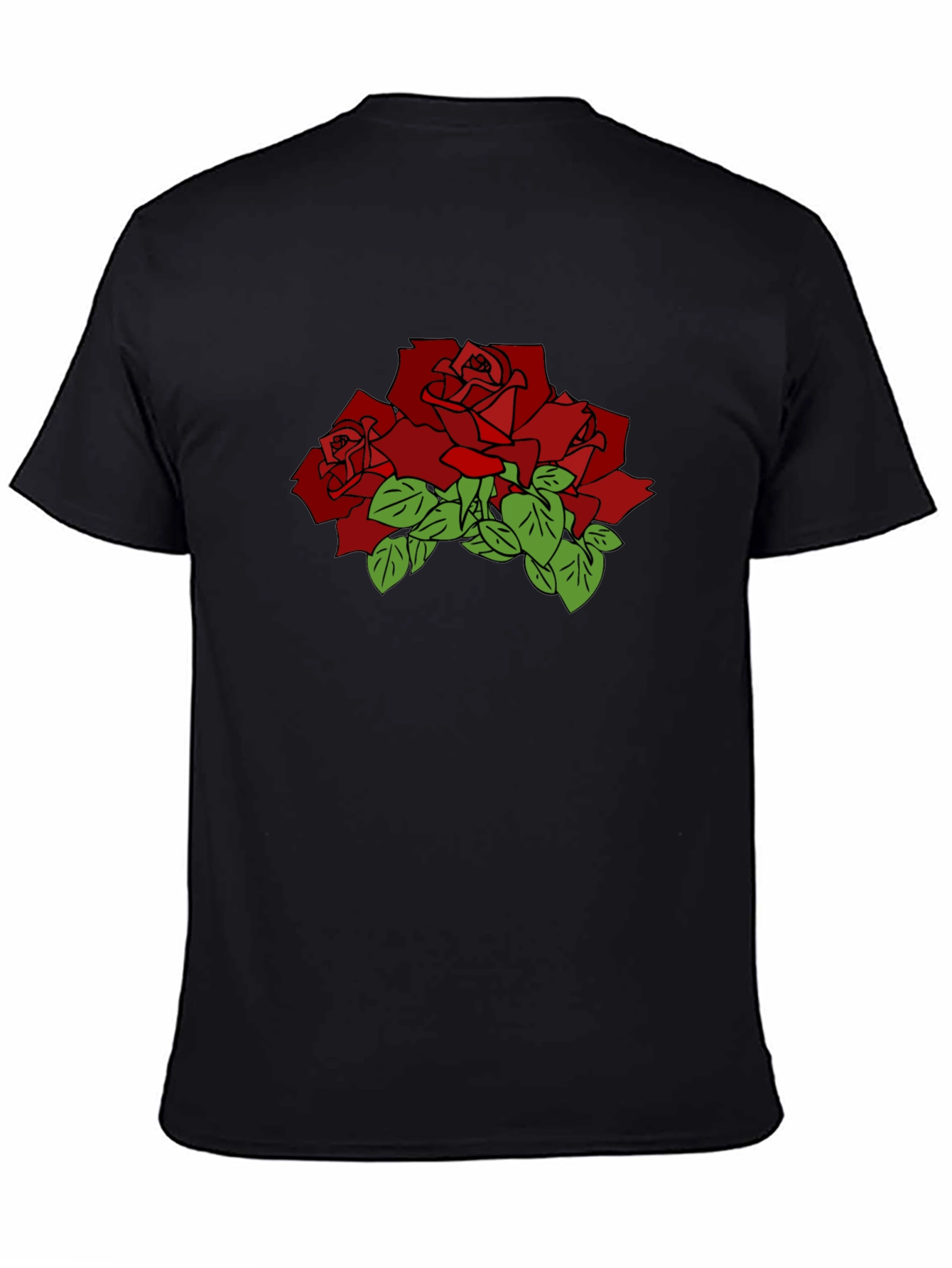 Black T-Shirt with Red Rose Graphic