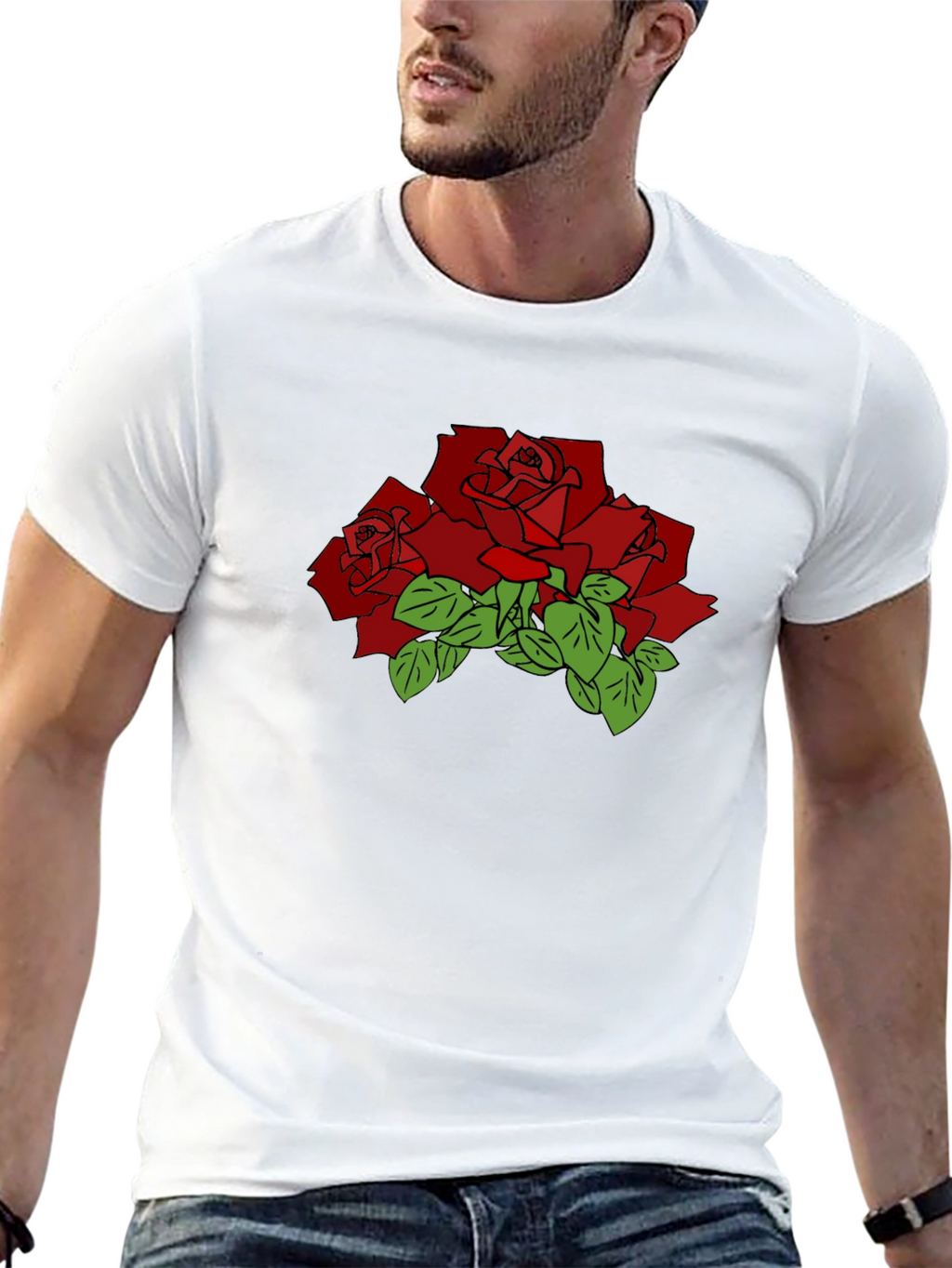 Black T-Shirt with Red Rose Graphic