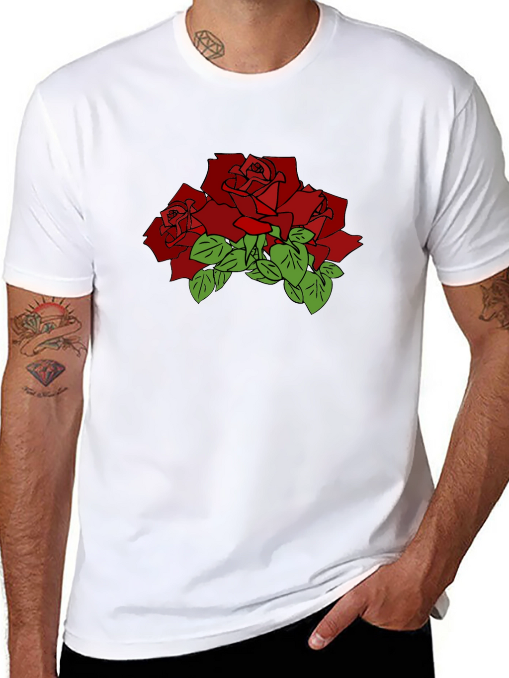 Black T-Shirt with Red Rose Graphic