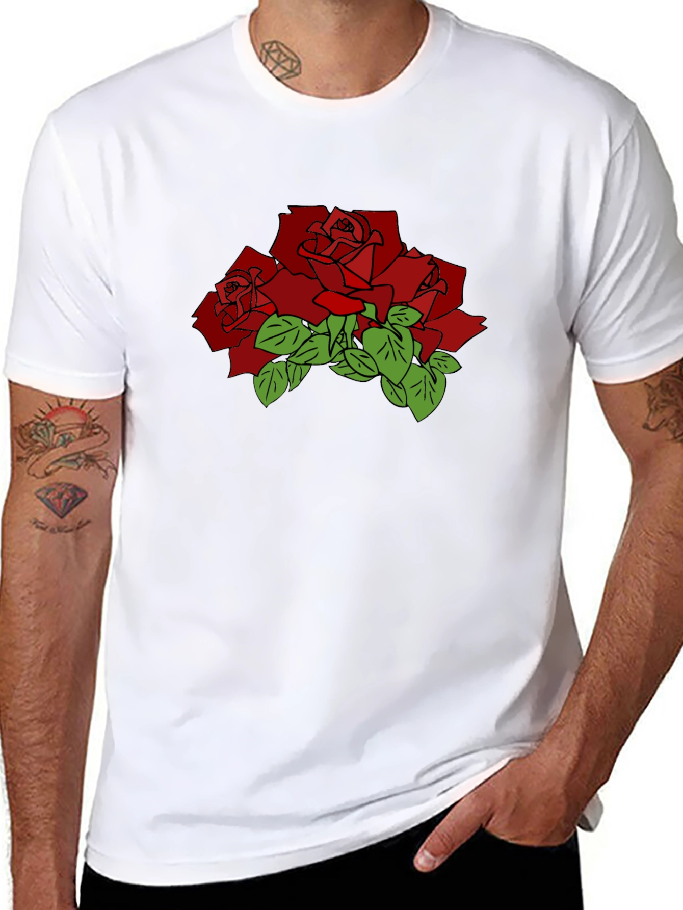 Black T-Shirt with Red Rose Graphic