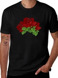 Black T-Shirt with Red Rose Graphic