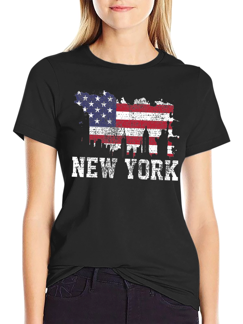 New York Skyline USA Flag Graphic T-Shirt