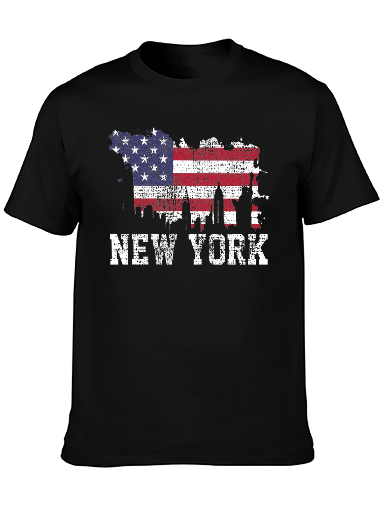 New York Skyline USA Flag Graphic T-Shirt