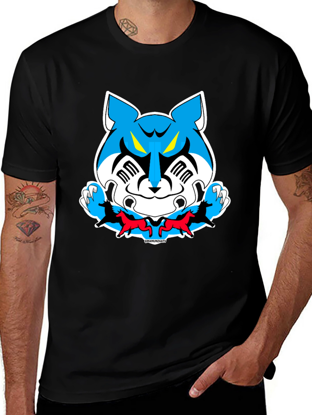 Cartoon Tiger Graphic Tee - Black