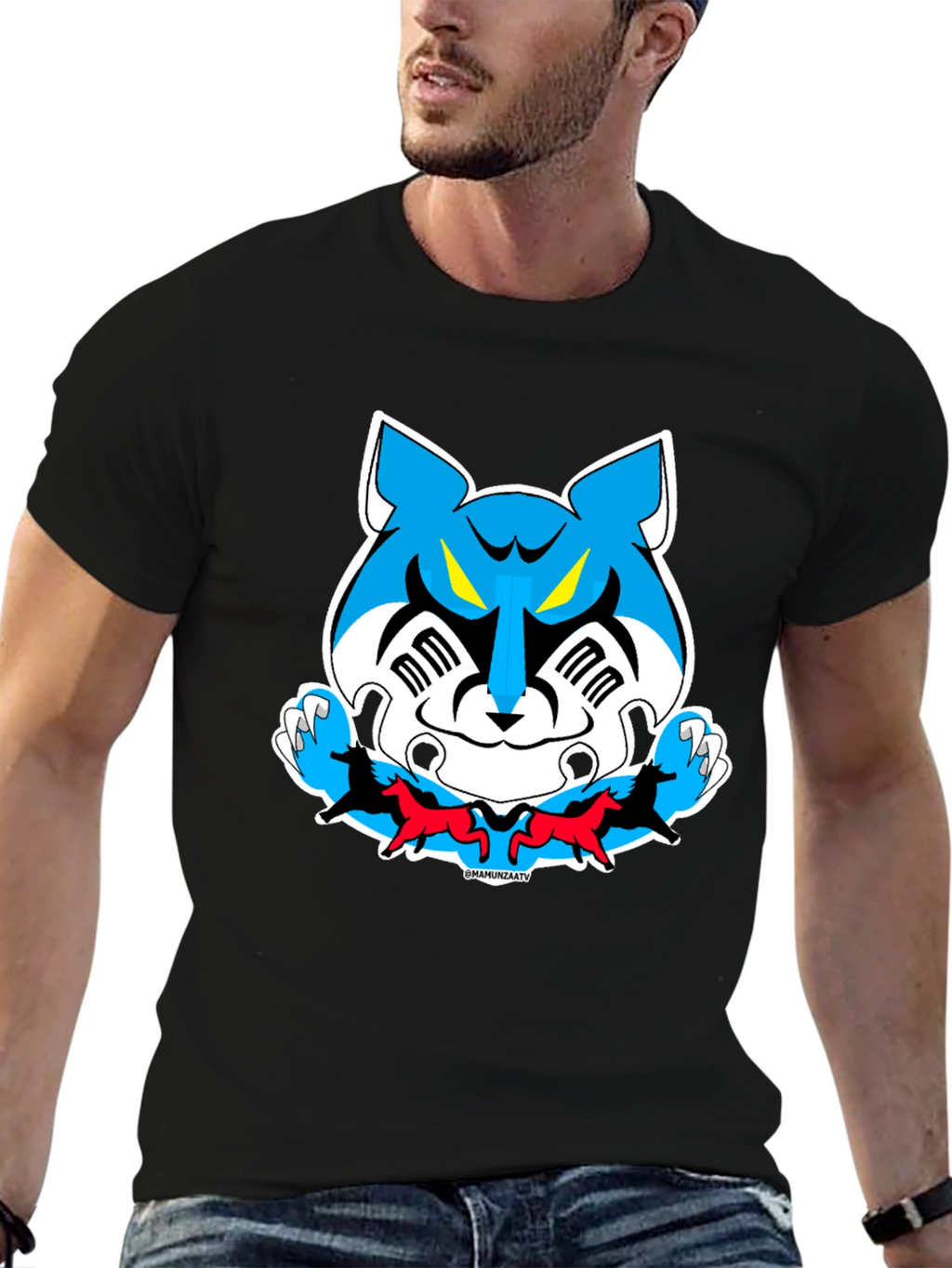 Cartoon Tiger Graphic Tee - Black