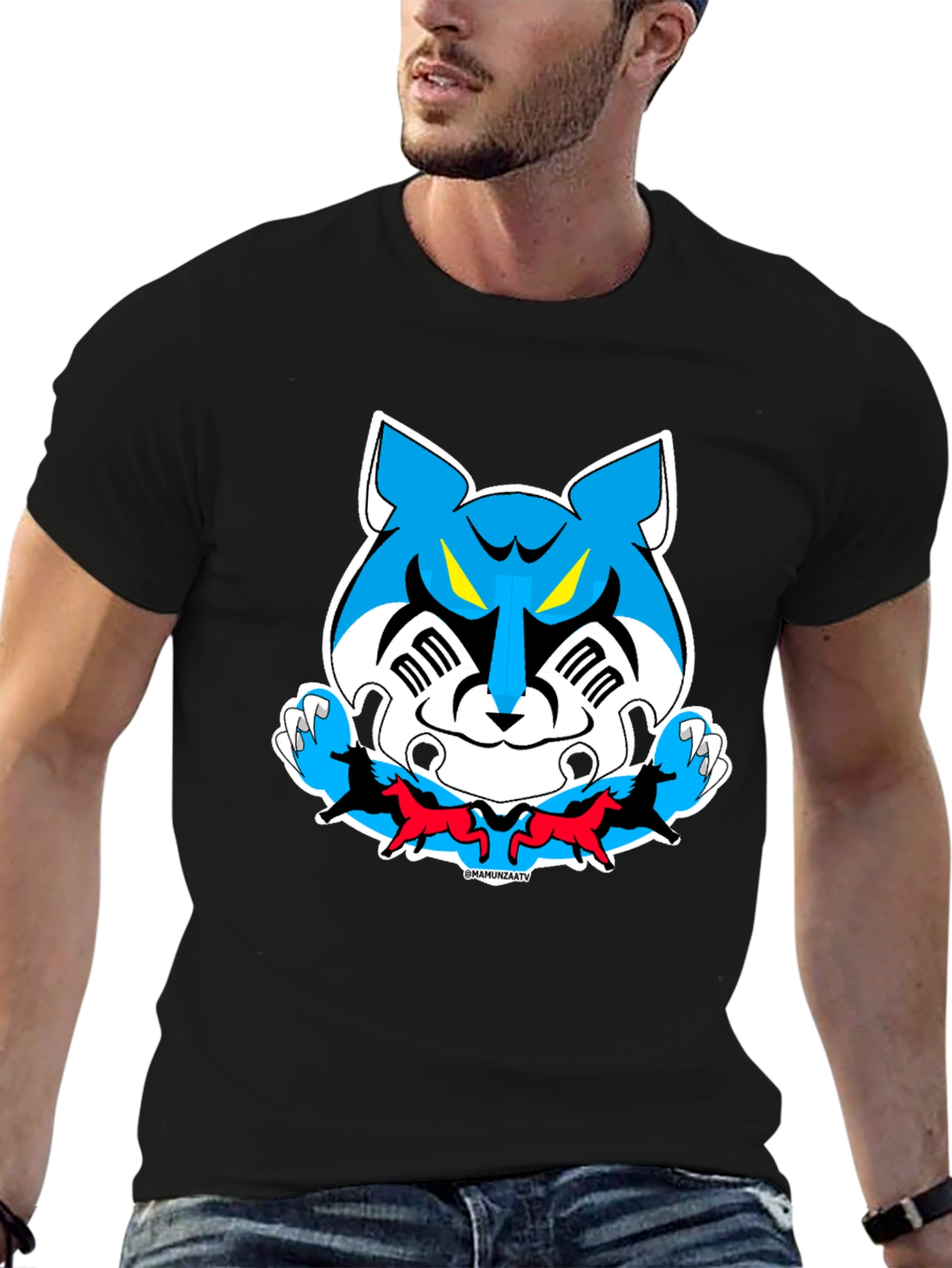 Cartoon Tiger Graphic Tee - Black