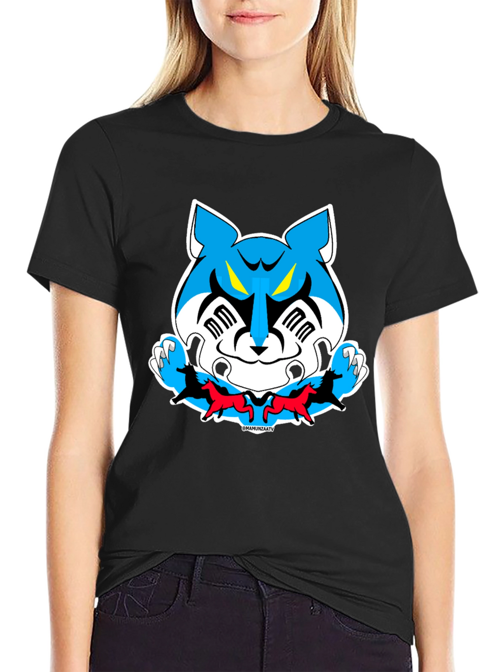 Cartoon Tiger Graphic Tee - Black