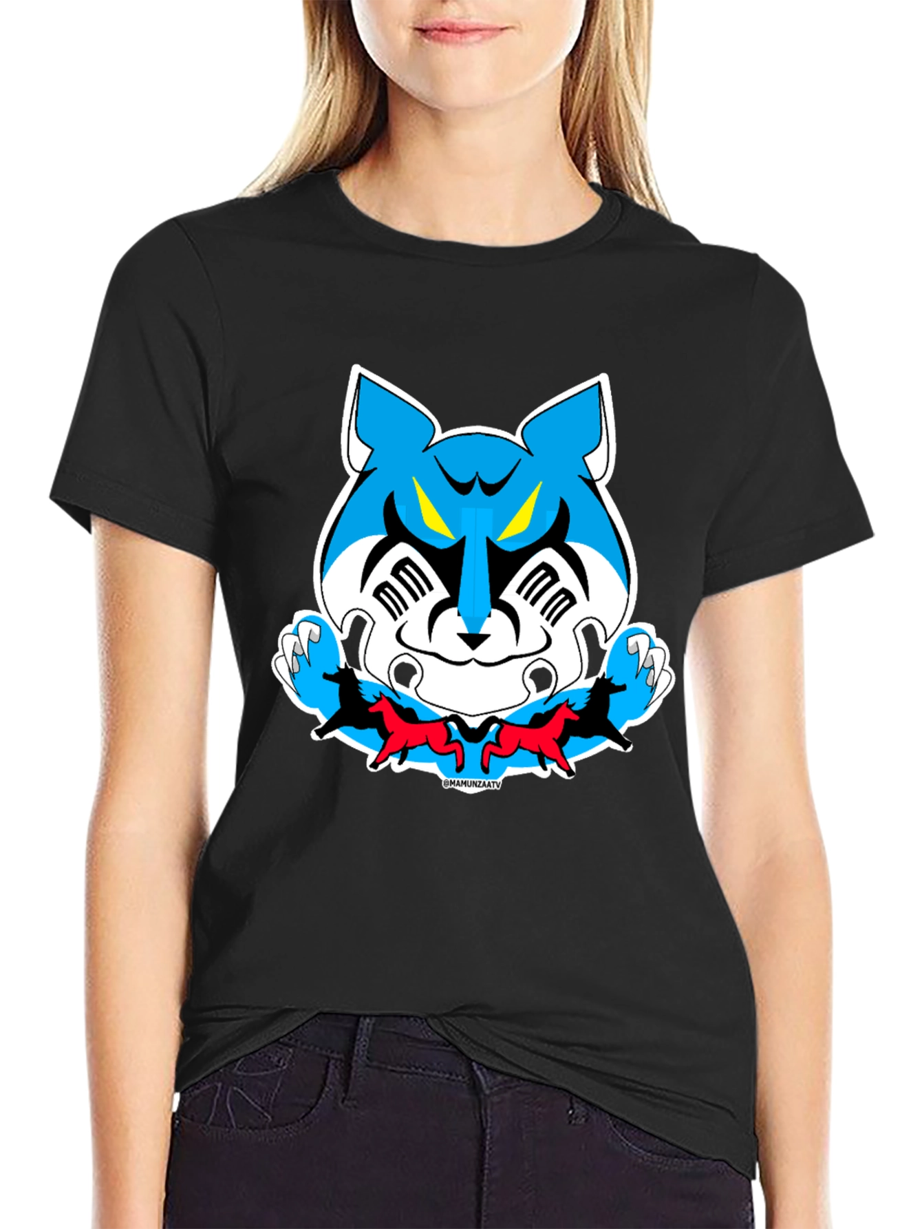 Cartoon Tiger Graphic Tee - Black