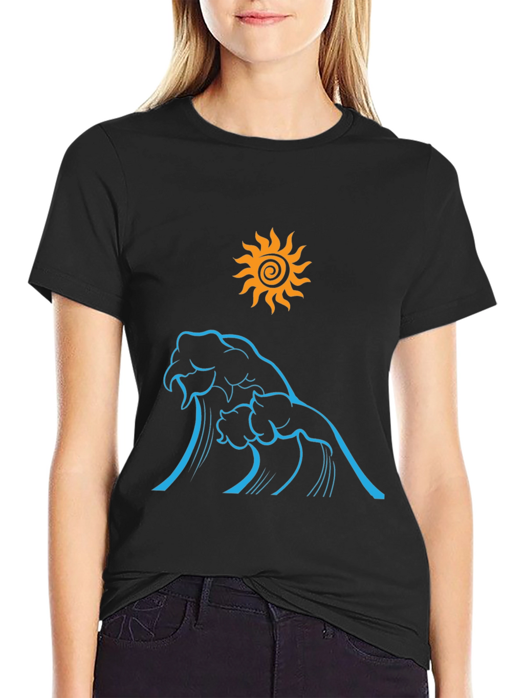 Ocean Wave Sun Graphic Tee - Black