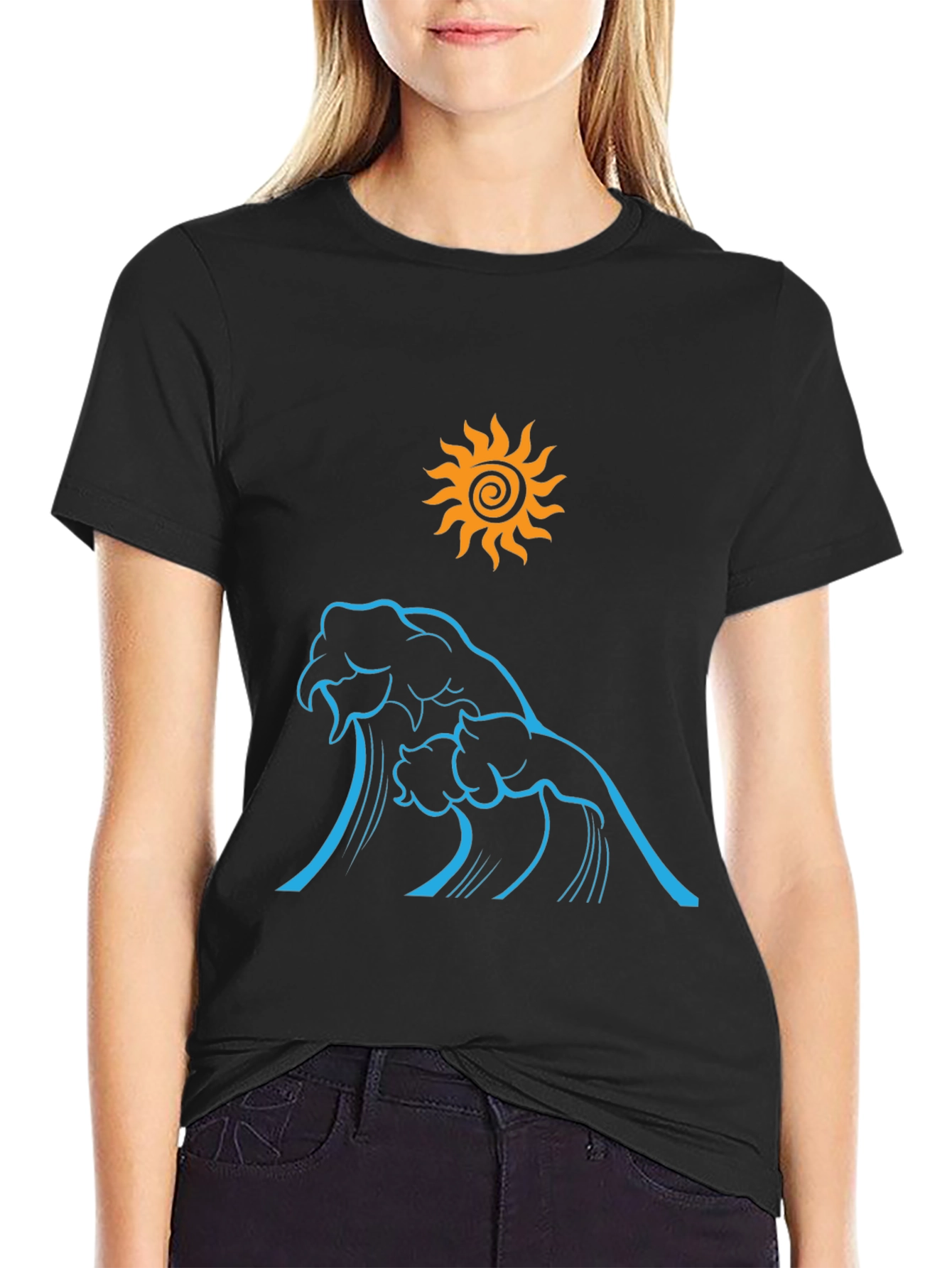 Ocean Wave Sun Graphic Tee - Black