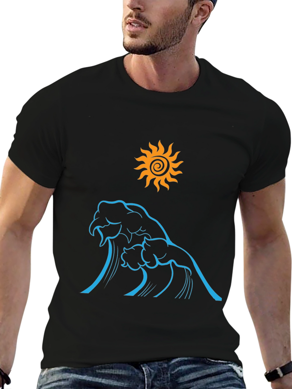 Ocean Wave Sun Graphic Tee - Black