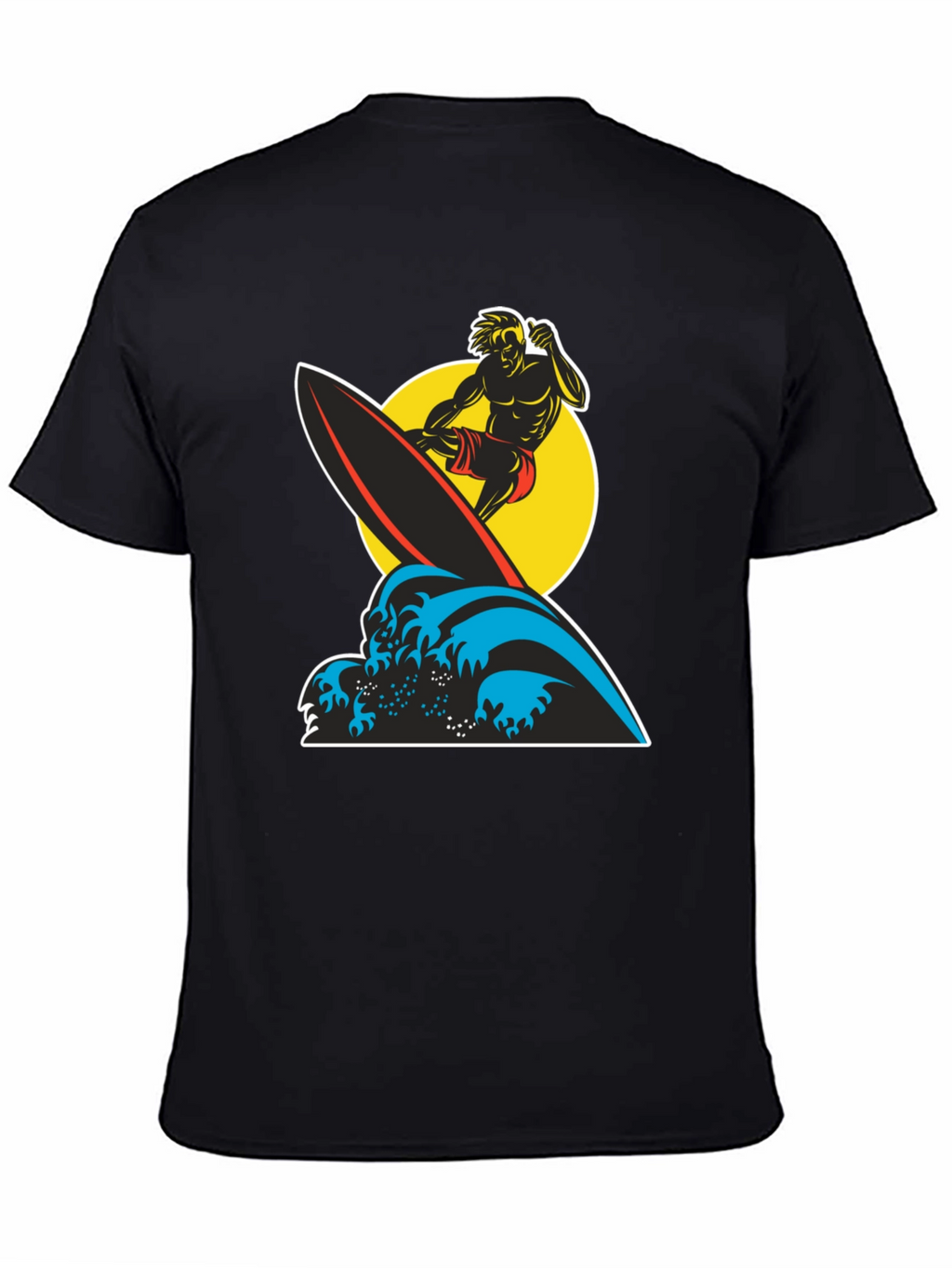 Surfer Wave Graphic Tee - Black Cotton T-Shirt