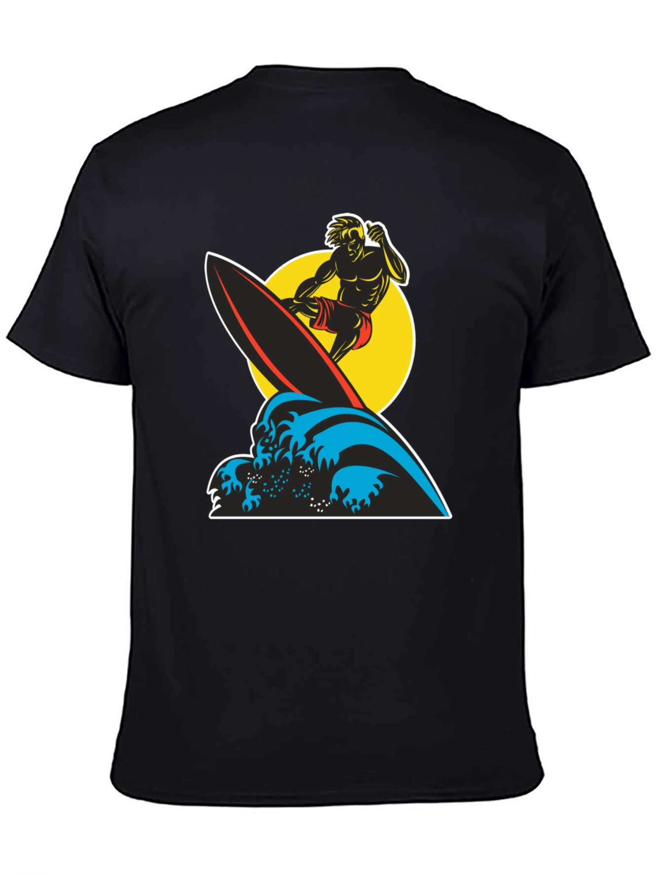 Surfer Wave Graphic Tee - Black Cotton T-Shirt