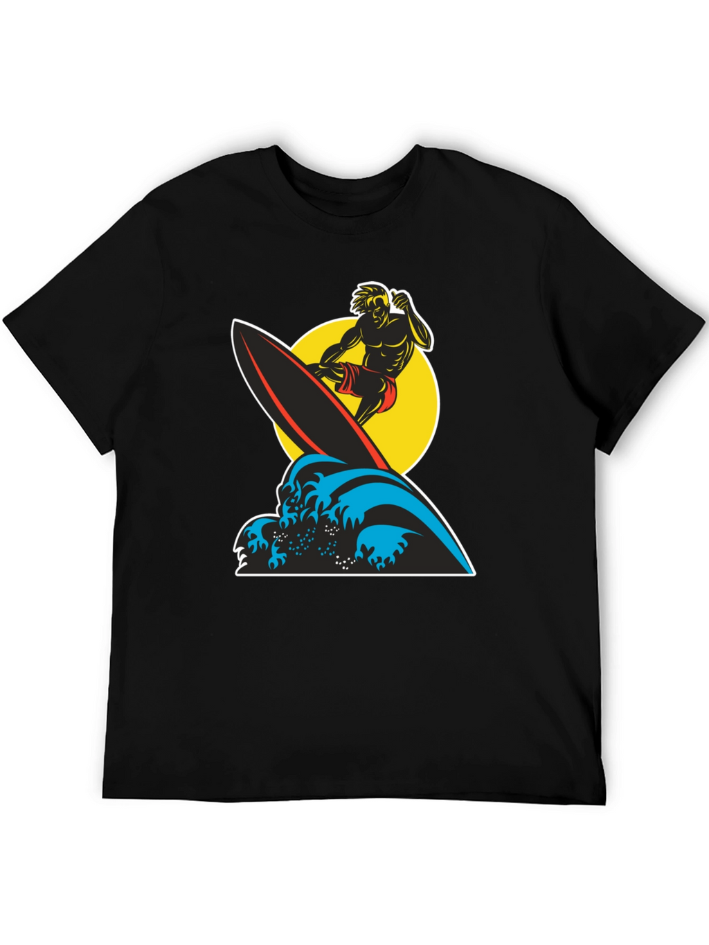 Surfer Wave Graphic Tee - Black Cotton T-Shirt
