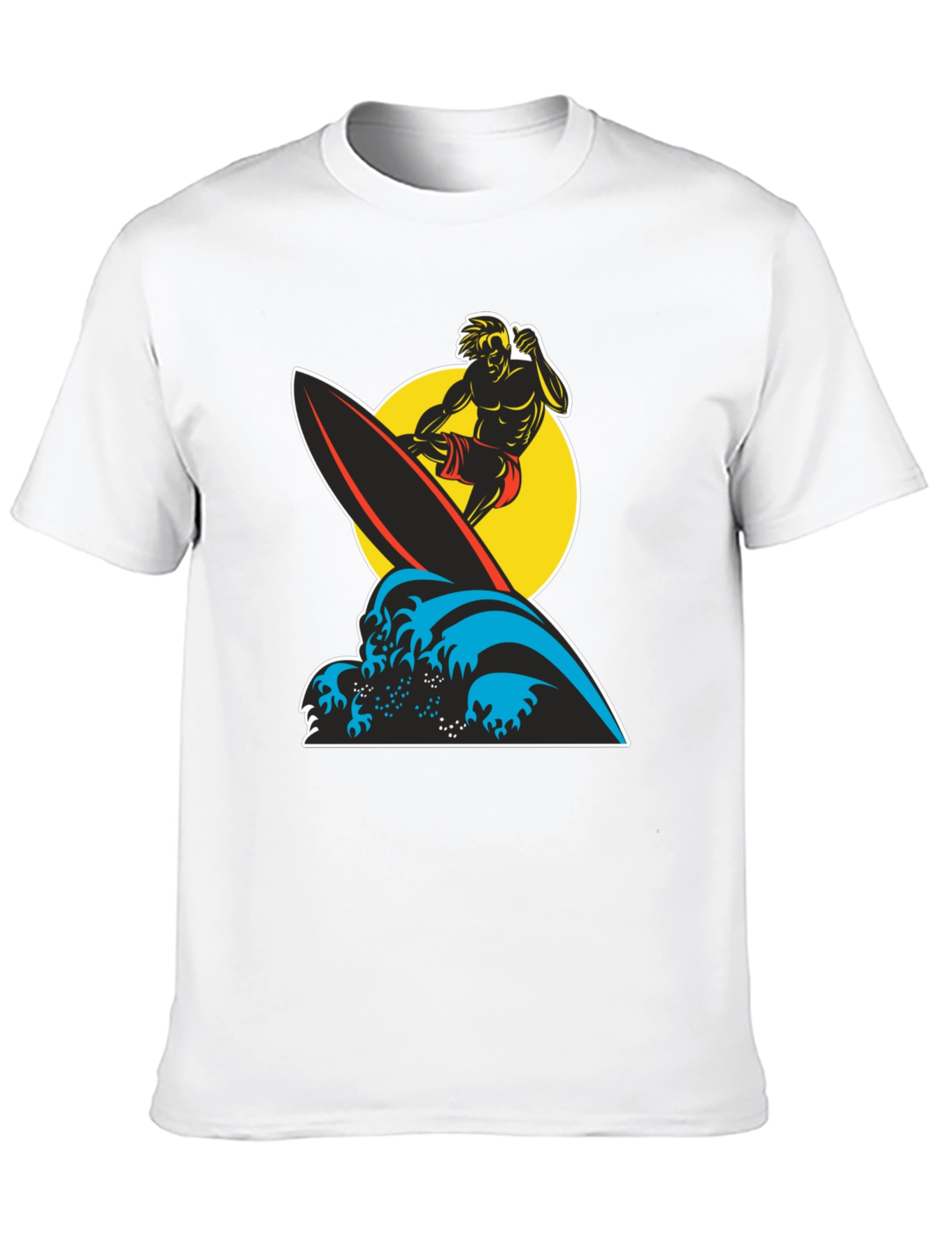 Surfer Wave Graphic Tee - Black Cotton T-Shirt
