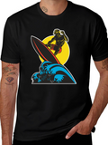 Surfer Wave Graphic Tee - Black Cotton T-Shirt