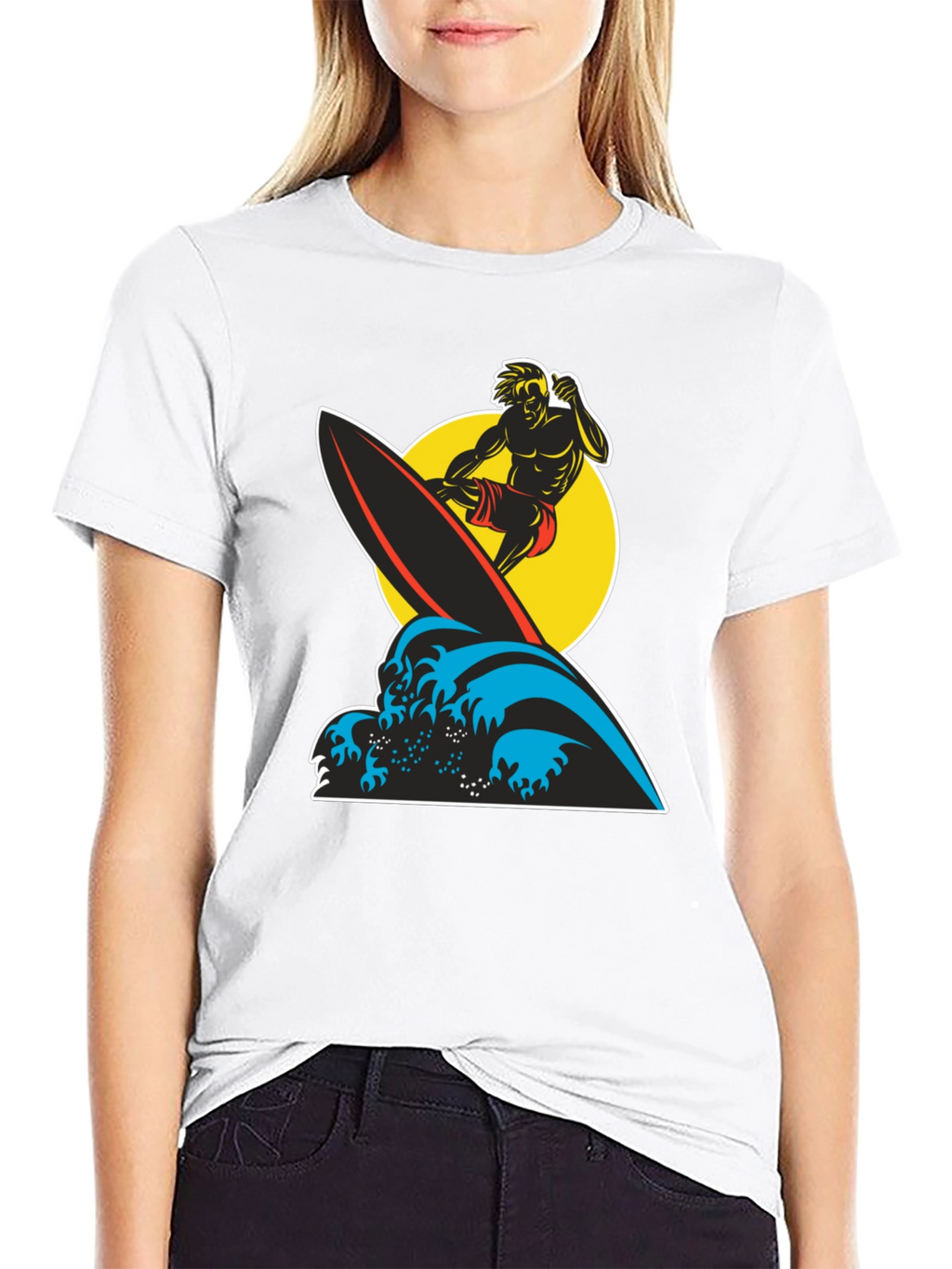 Surfer Wave Graphic Tee - Black Cotton T-Shirt