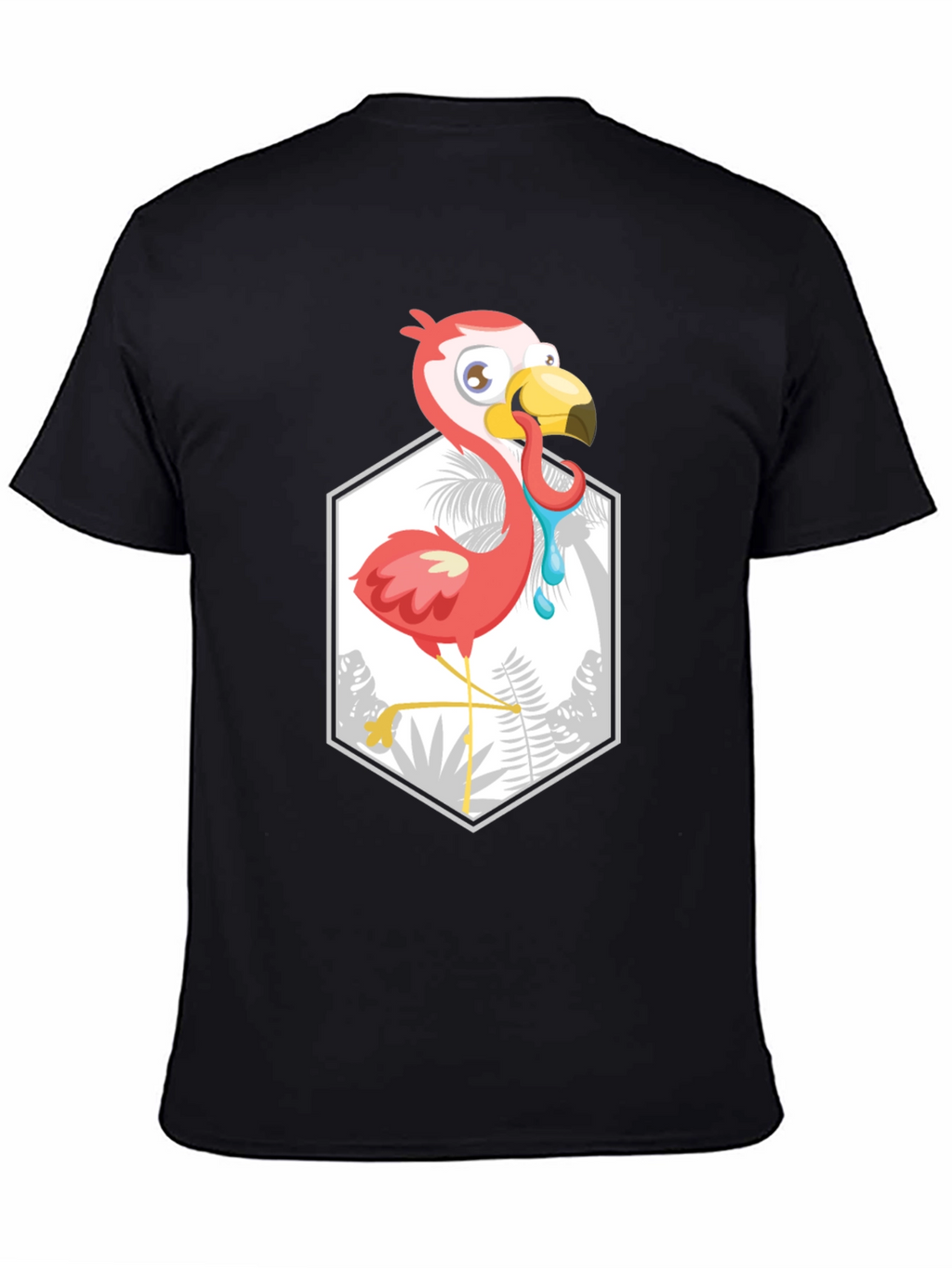 Cartoon Flamingo Black T-Shirt