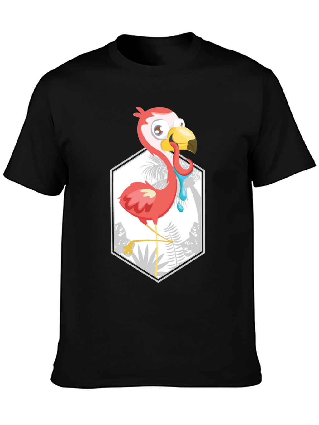 Cartoon Flamingo Black T-Shirt
