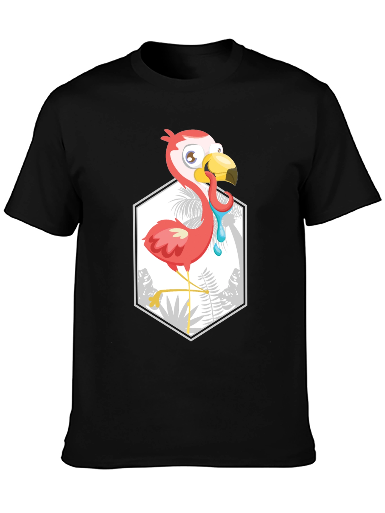 Cartoon Flamingo Black T-Shirt
