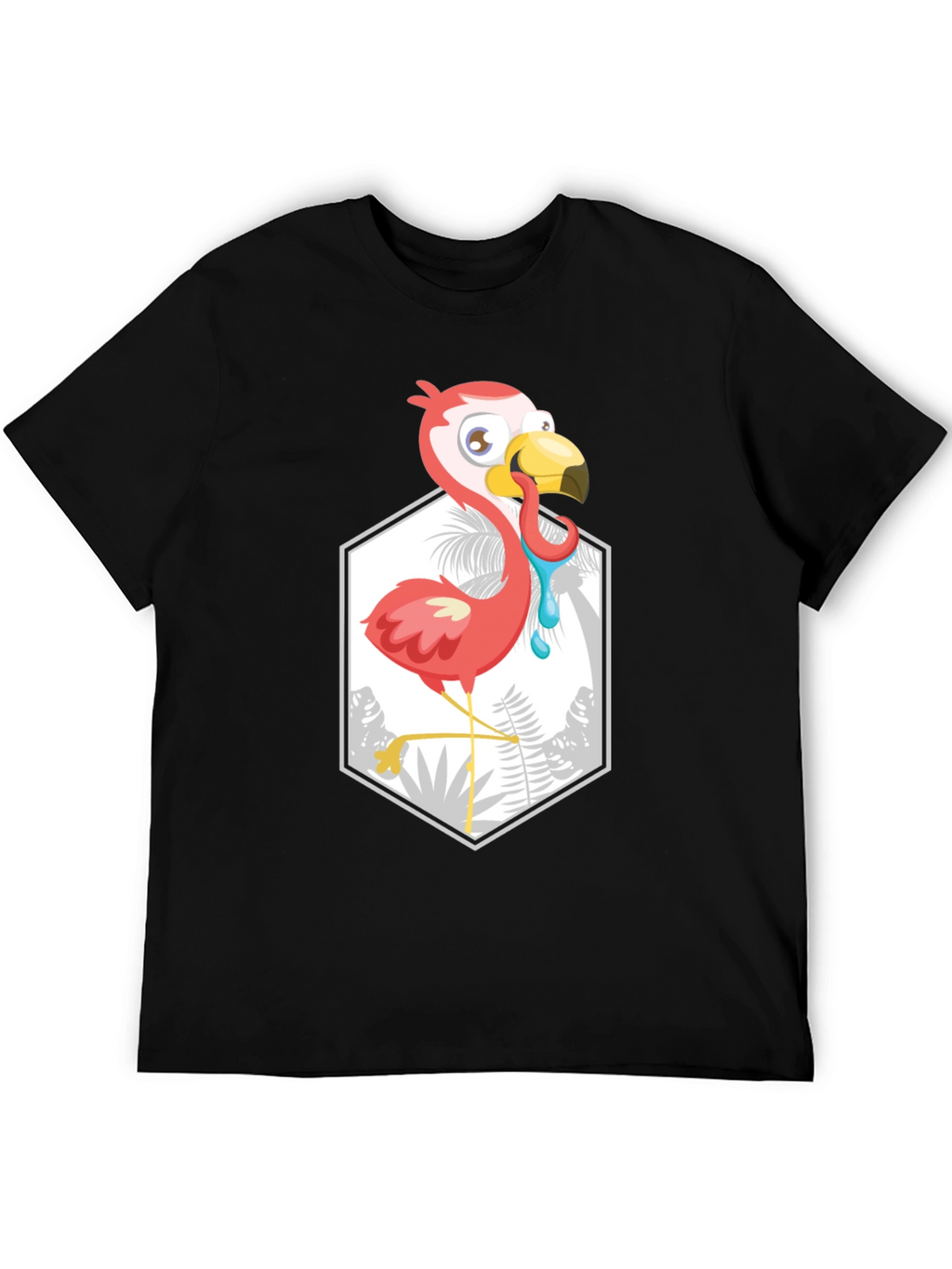 Cartoon Flamingo Black T-Shirt