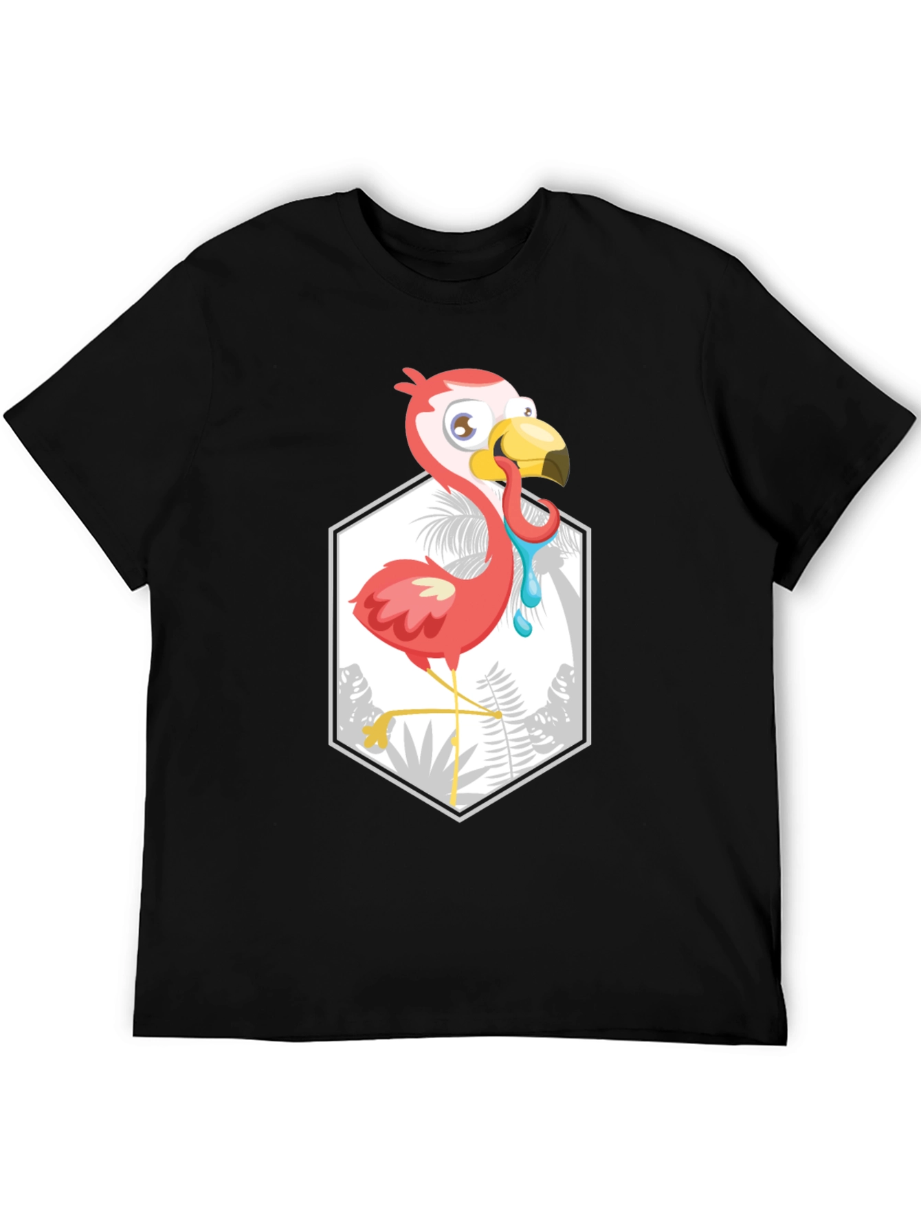 Cartoon Flamingo Black T-Shirt