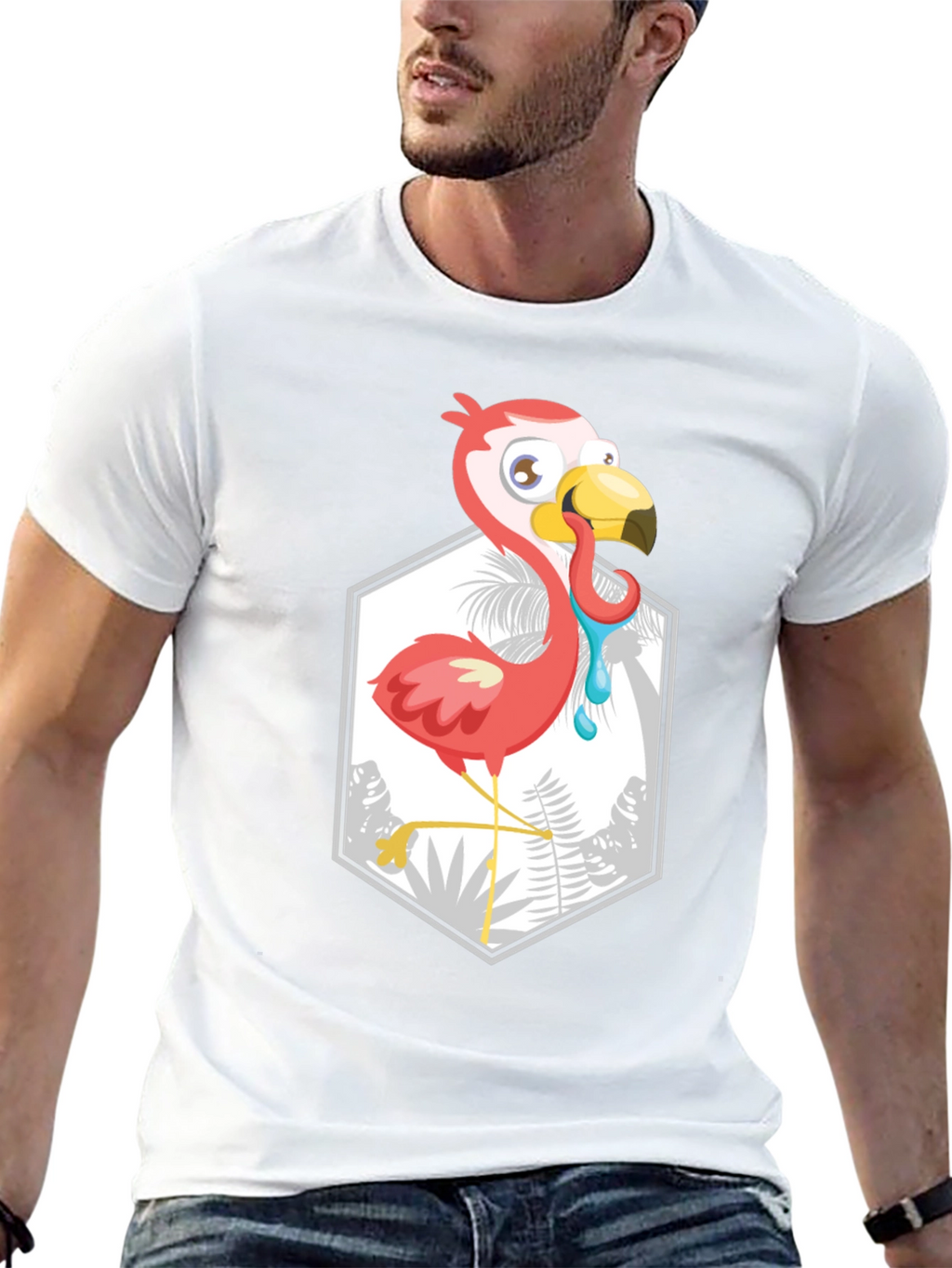 Cartoon Flamingo Black T-Shirt
