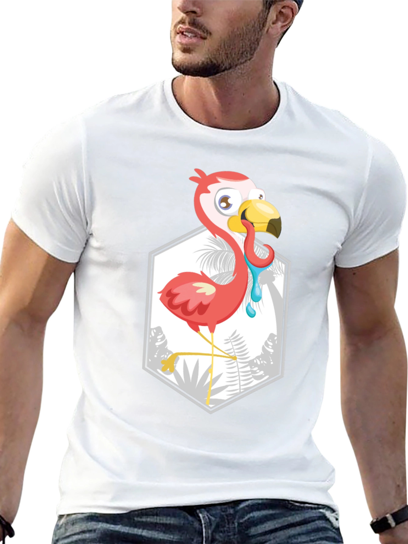 Cartoon Flamingo Black T-Shirt