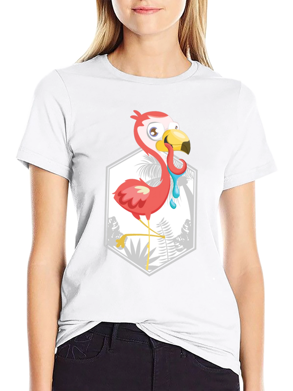 Cartoon Flamingo Black T-Shirt