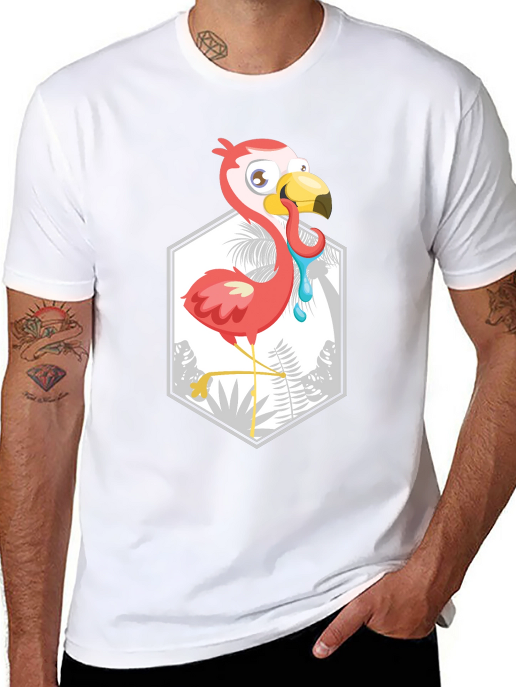 Cartoon Flamingo Black T-Shirt