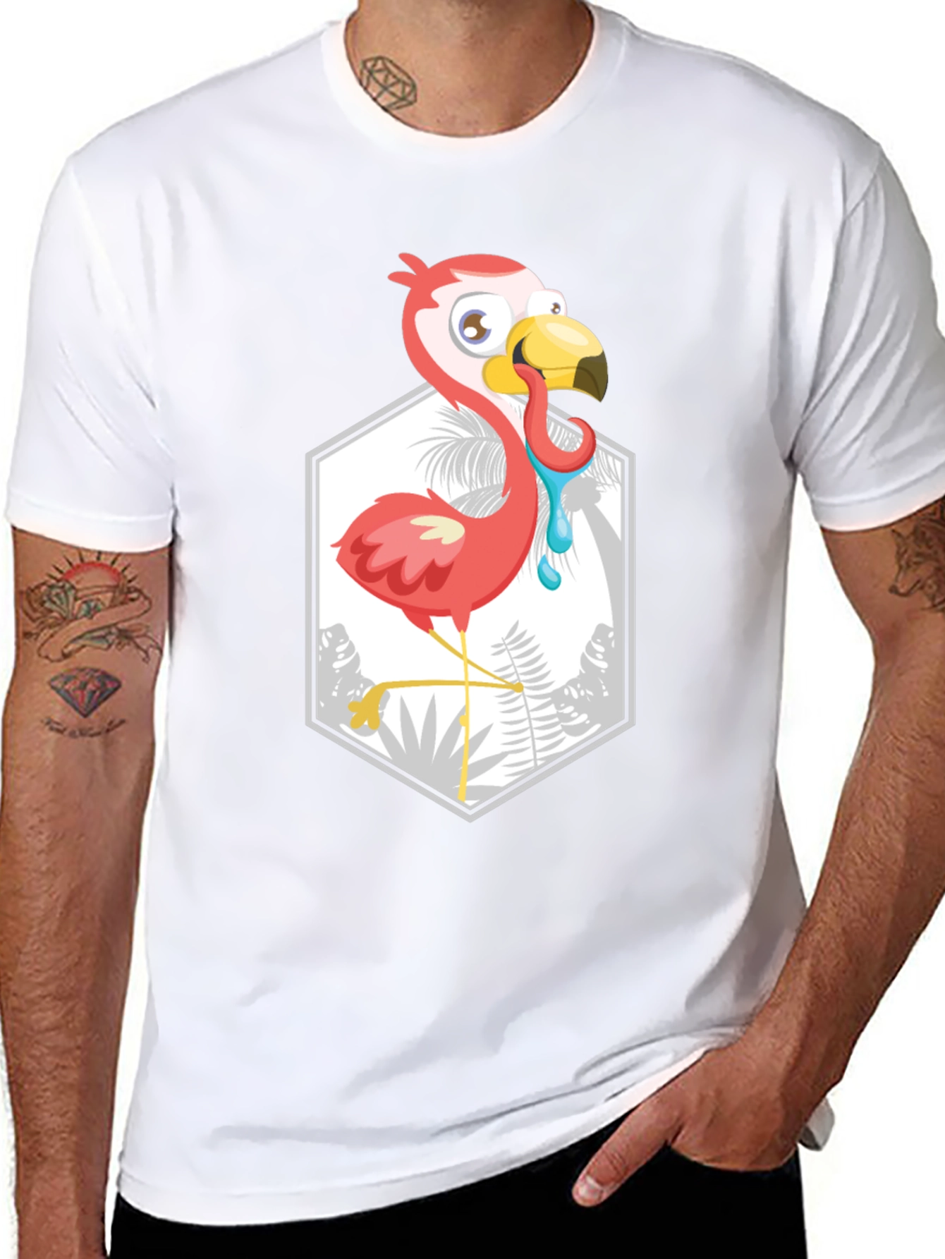 Cartoon Flamingo Black T-Shirt