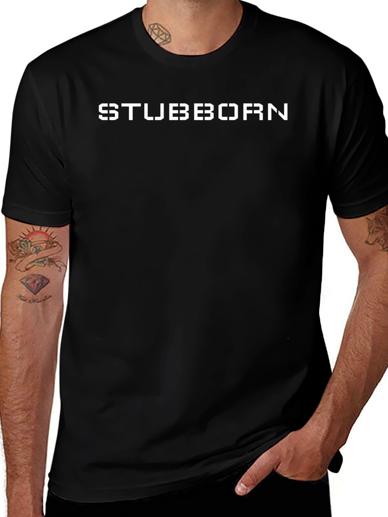 Stubborn Statement Tee - Black Crew Neck