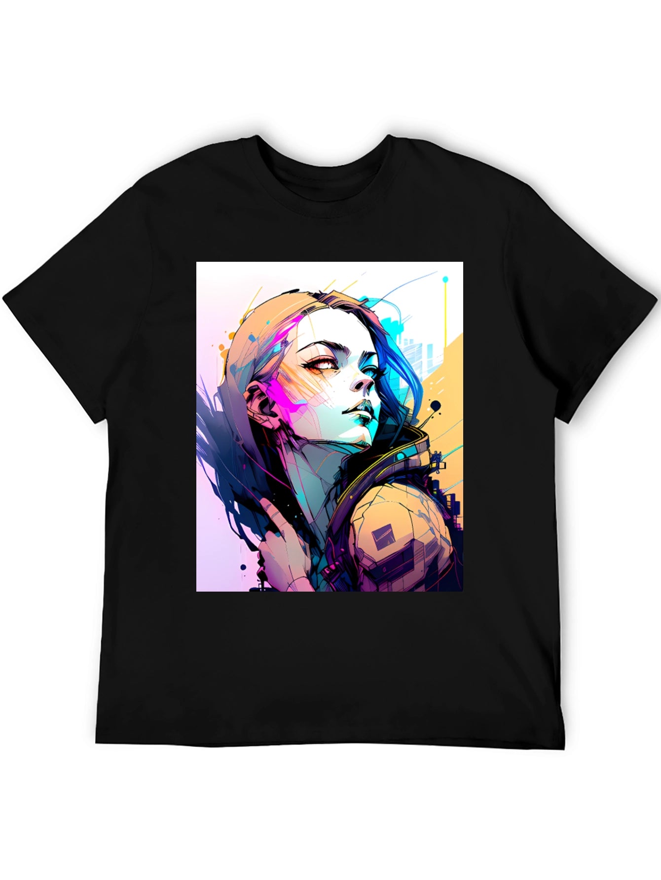 Cyberpunk Girl Graphic Tee - Stylish Black T-Shirt