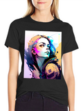 Cyberpunk Girl Graphic Tee - Stylish Black T-Shirt