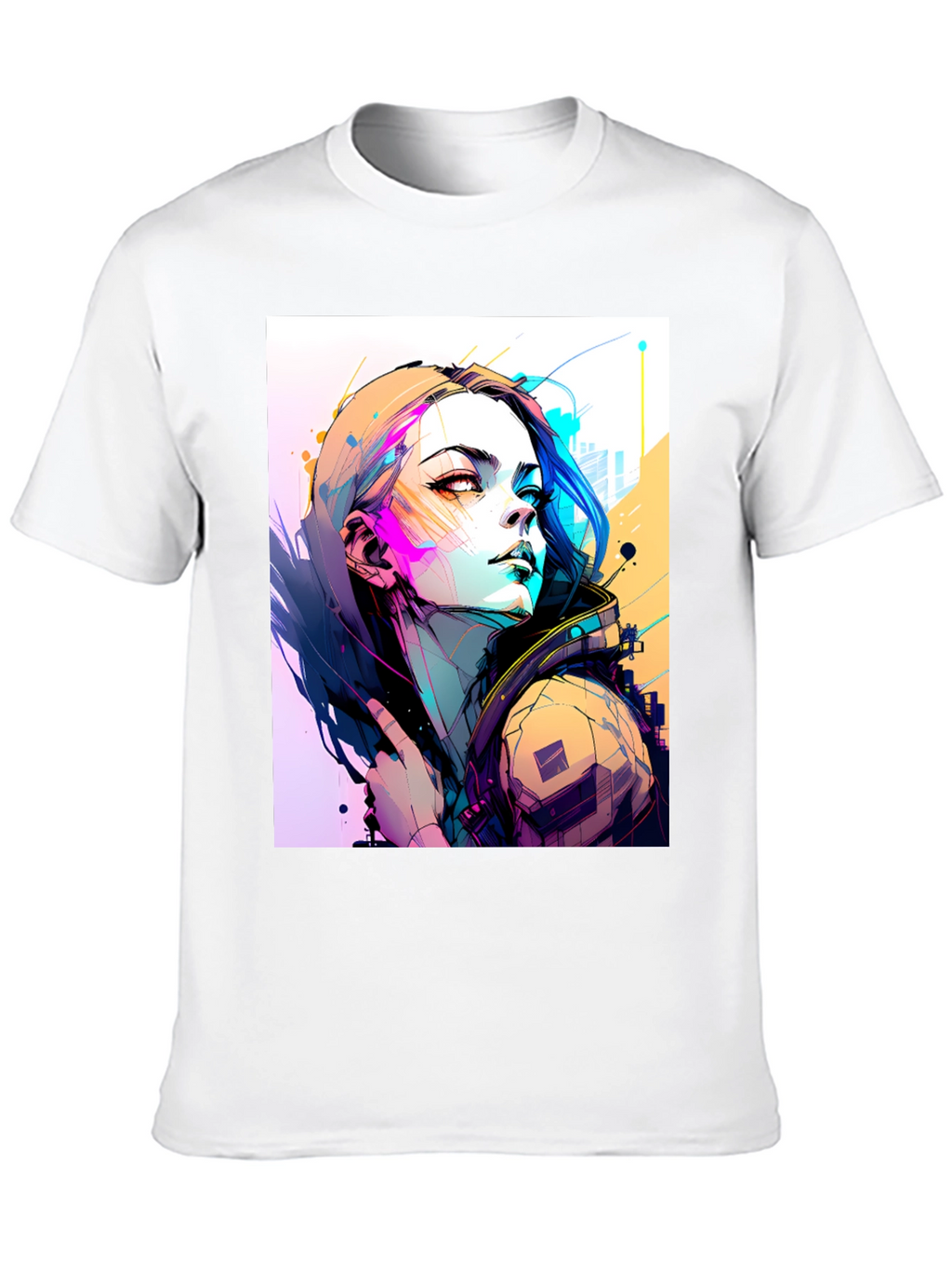 Cyberpunk Girl Graphic Tee - Stylish Black T-Shirt