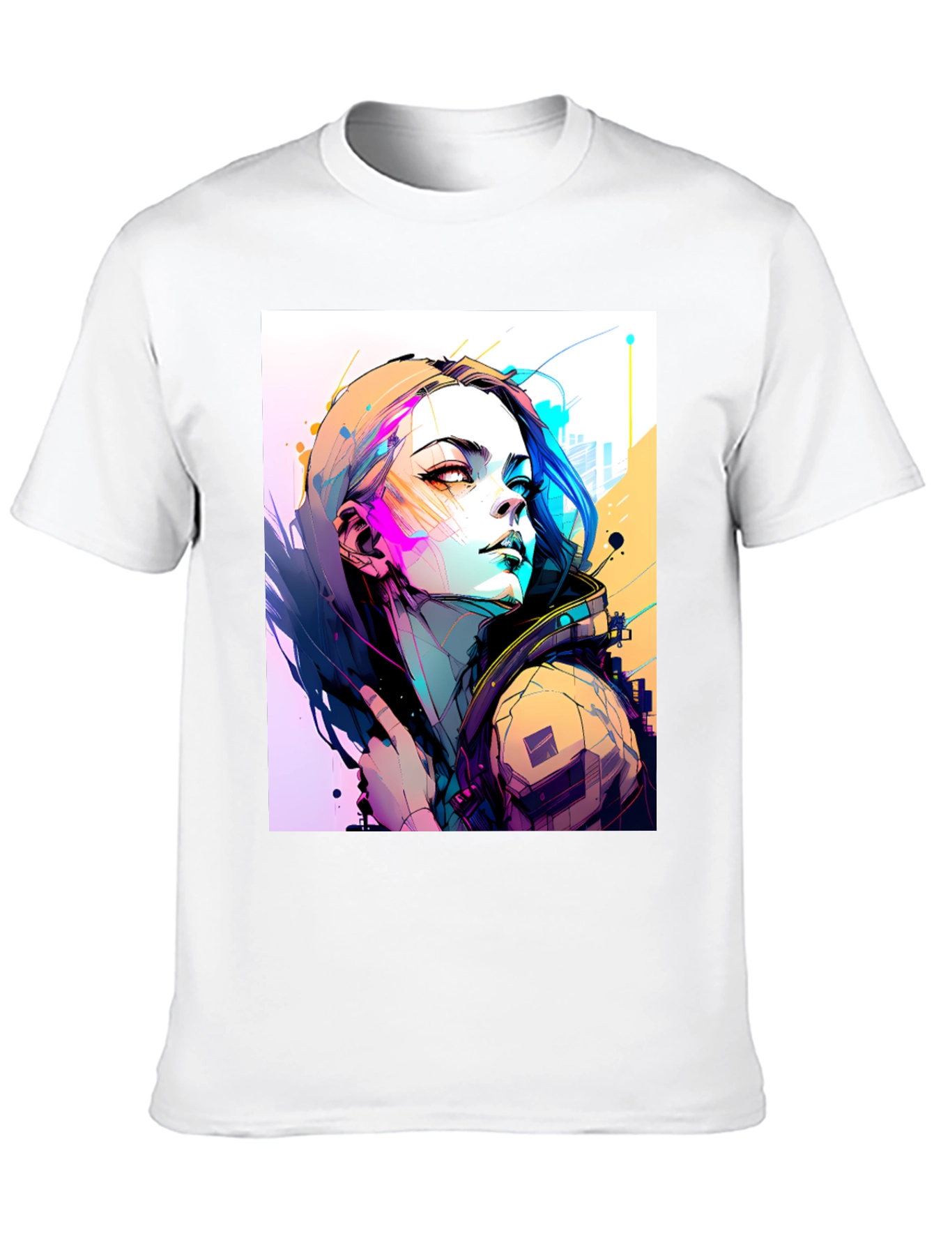 Cyberpunk Girl Graphic Tee - Stylish Black T-Shirt