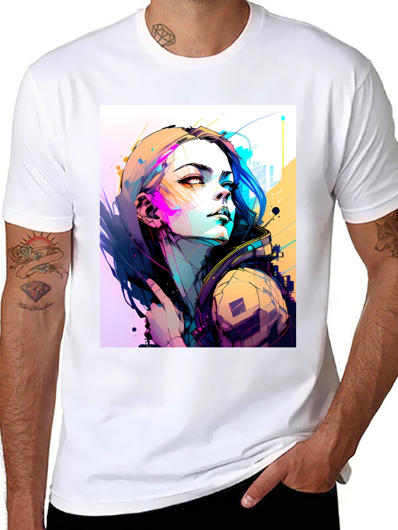 Cyberpunk Girl Graphic Tee - Stylish Black T-Shirt