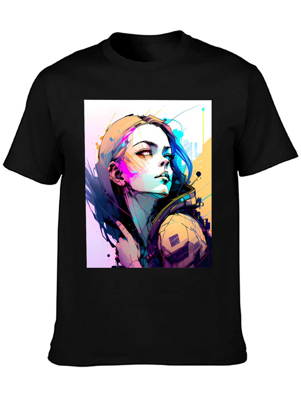 Cyberpunk Girl Graphic Tee - Stylish Black T-Shirt